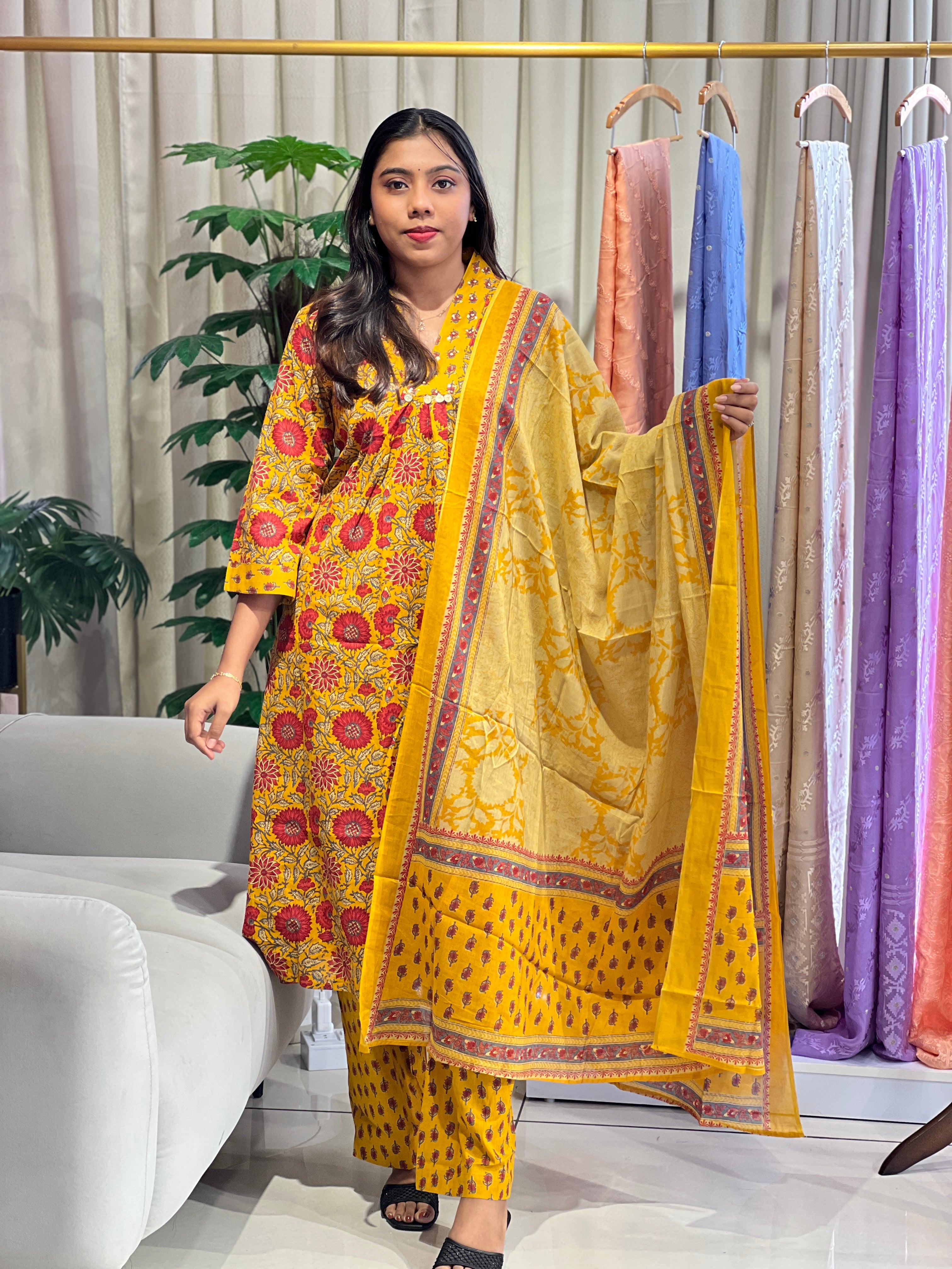 Floral Printed Cotton Kurta Set | OMF187