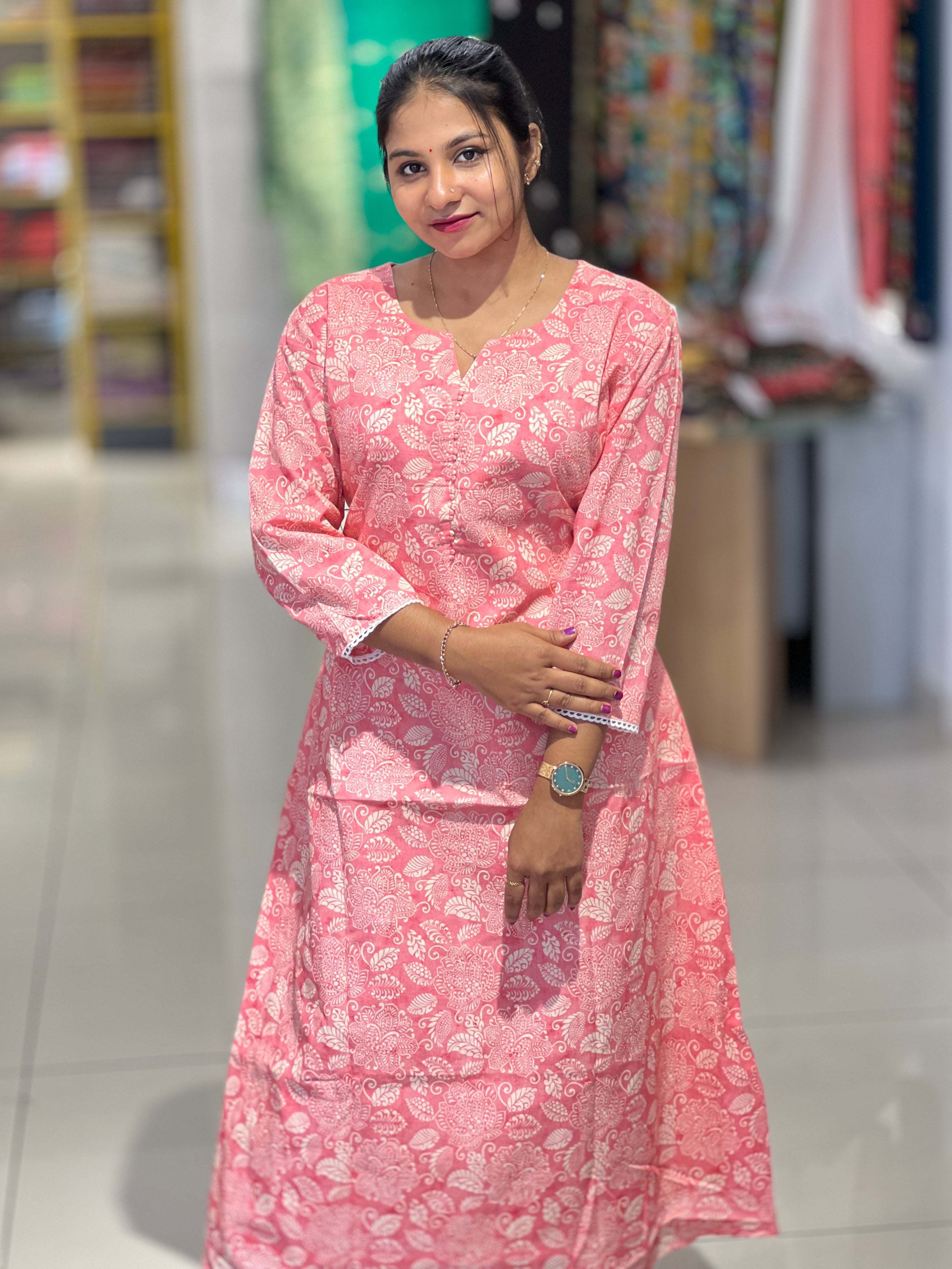 Print With Potley Detailed Cotton Kurta | DNT473