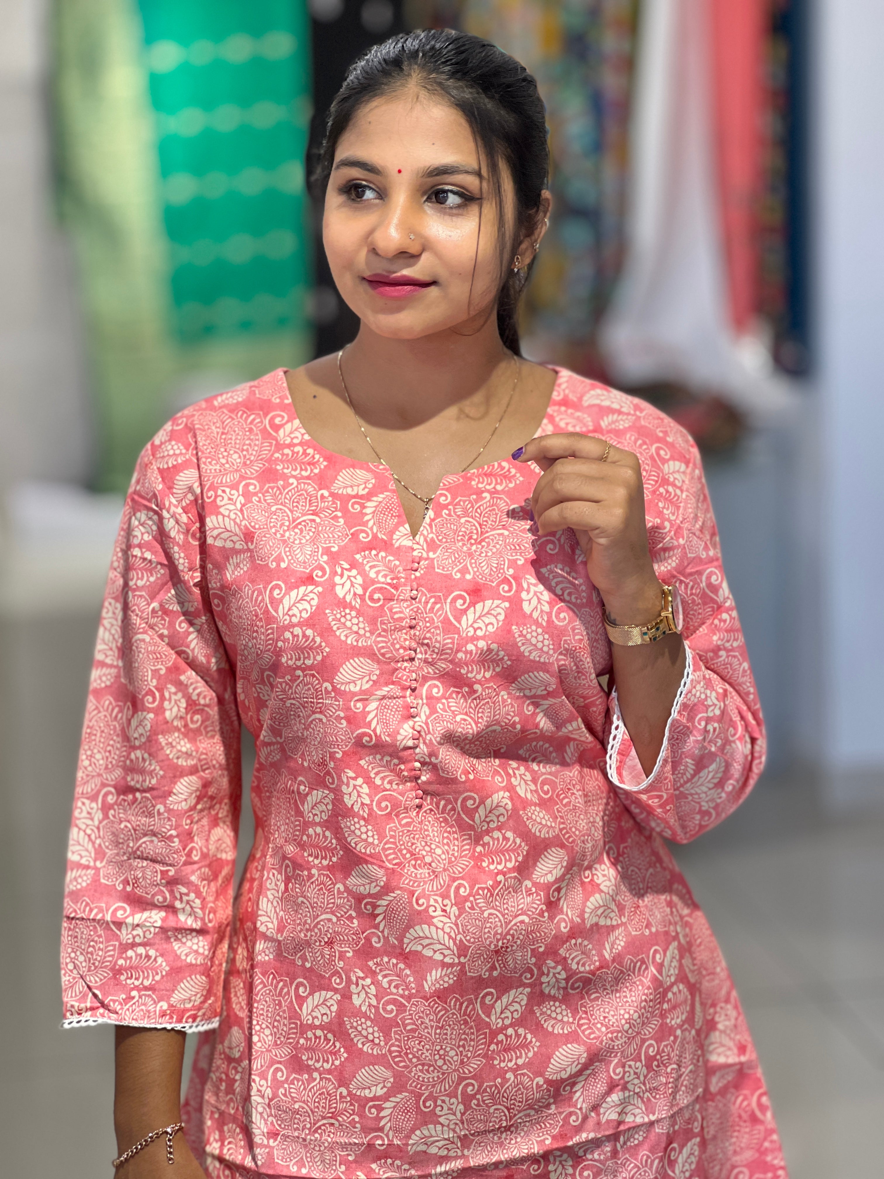 Print With Potley Detailed Cotton Kurta | DNT473