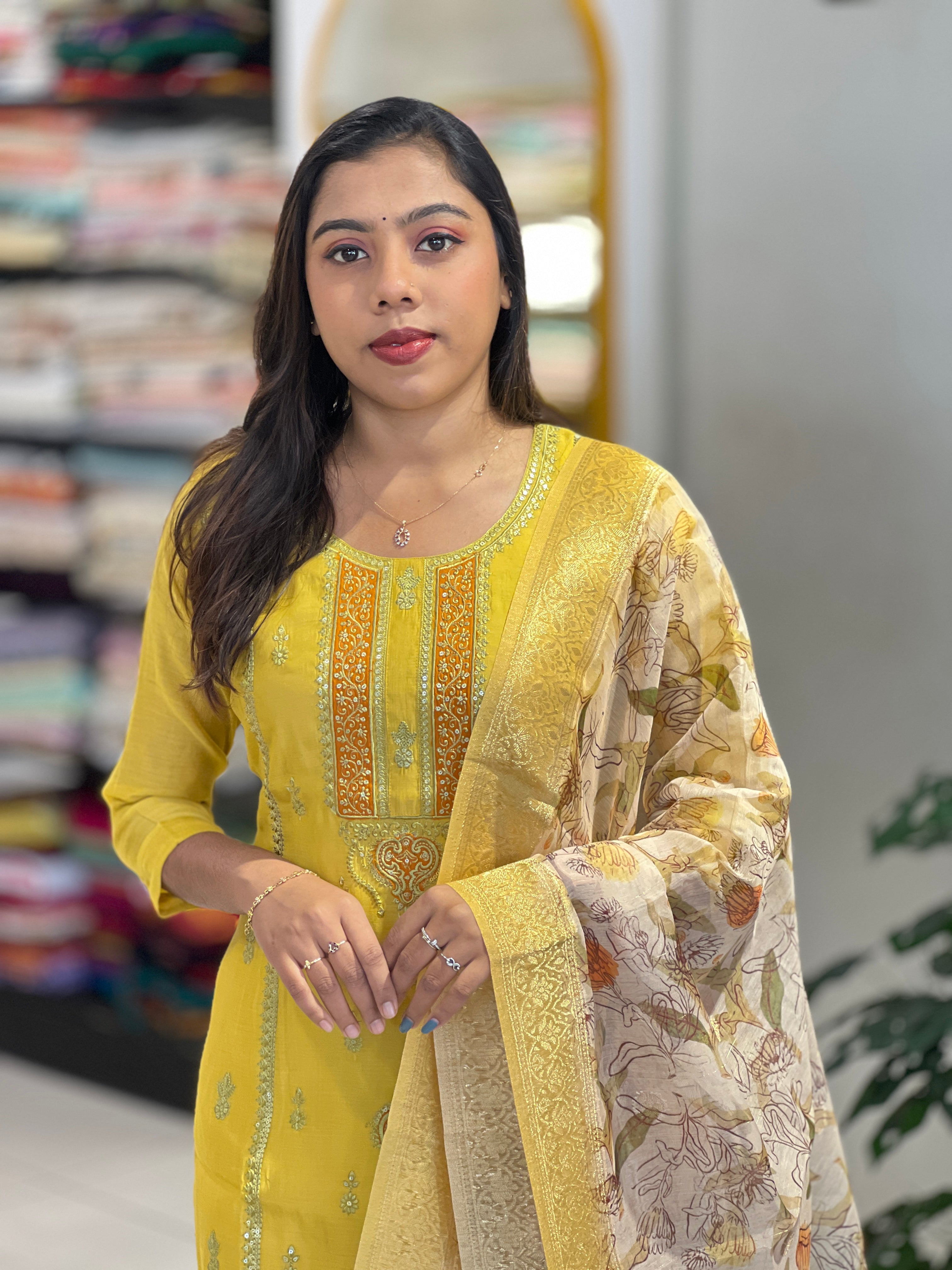 Embroidery With Sequins Detailed Chanderi Kurta Set | NAI156