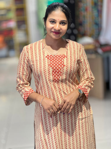 Stripe Printed Cotton Kurta | DNT493
