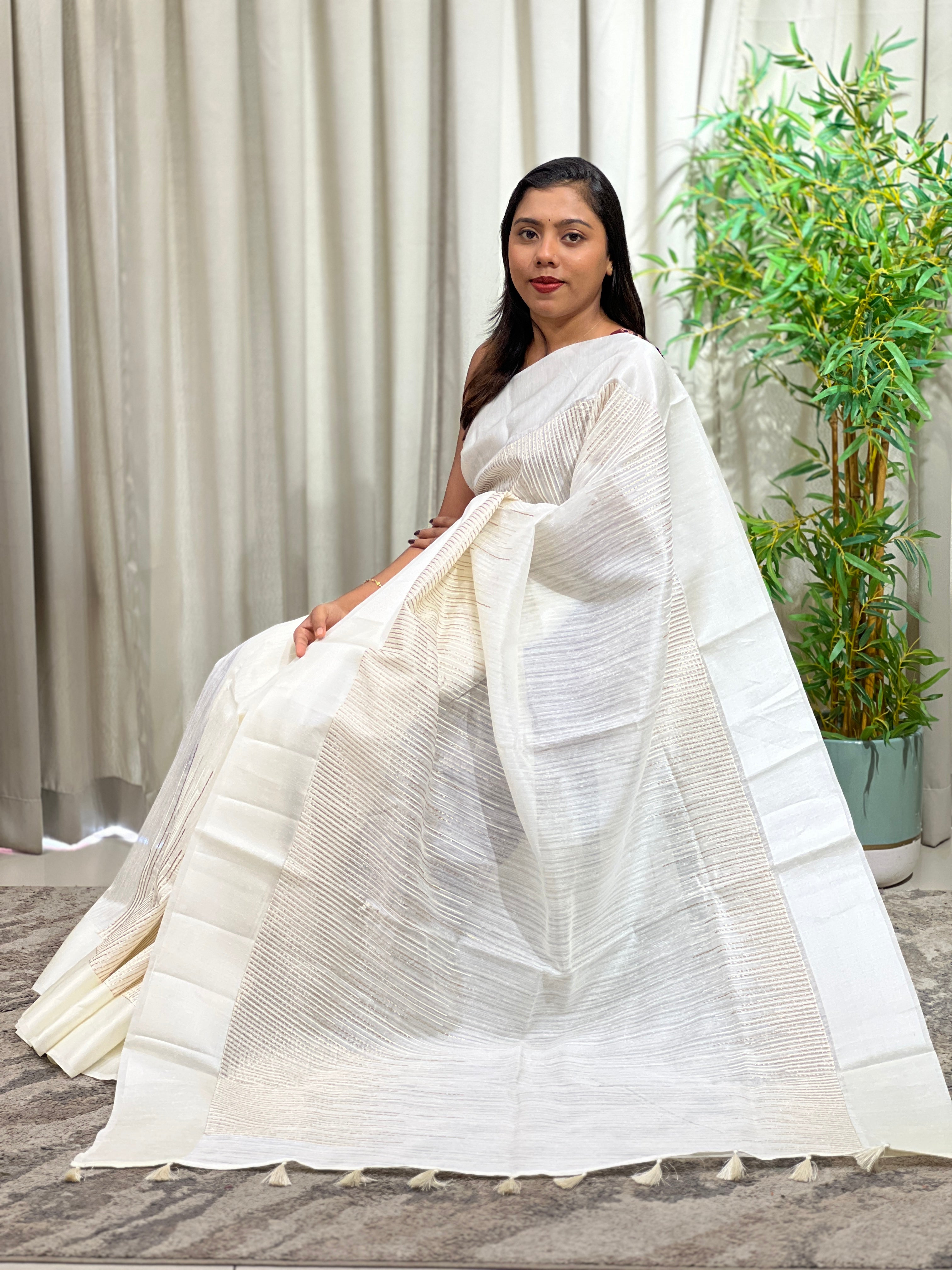 Line Embroidered Green Silk Saree | ZSS239