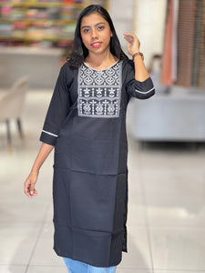 Machine Embroidery Detailed Cotton Kurta | PGI229