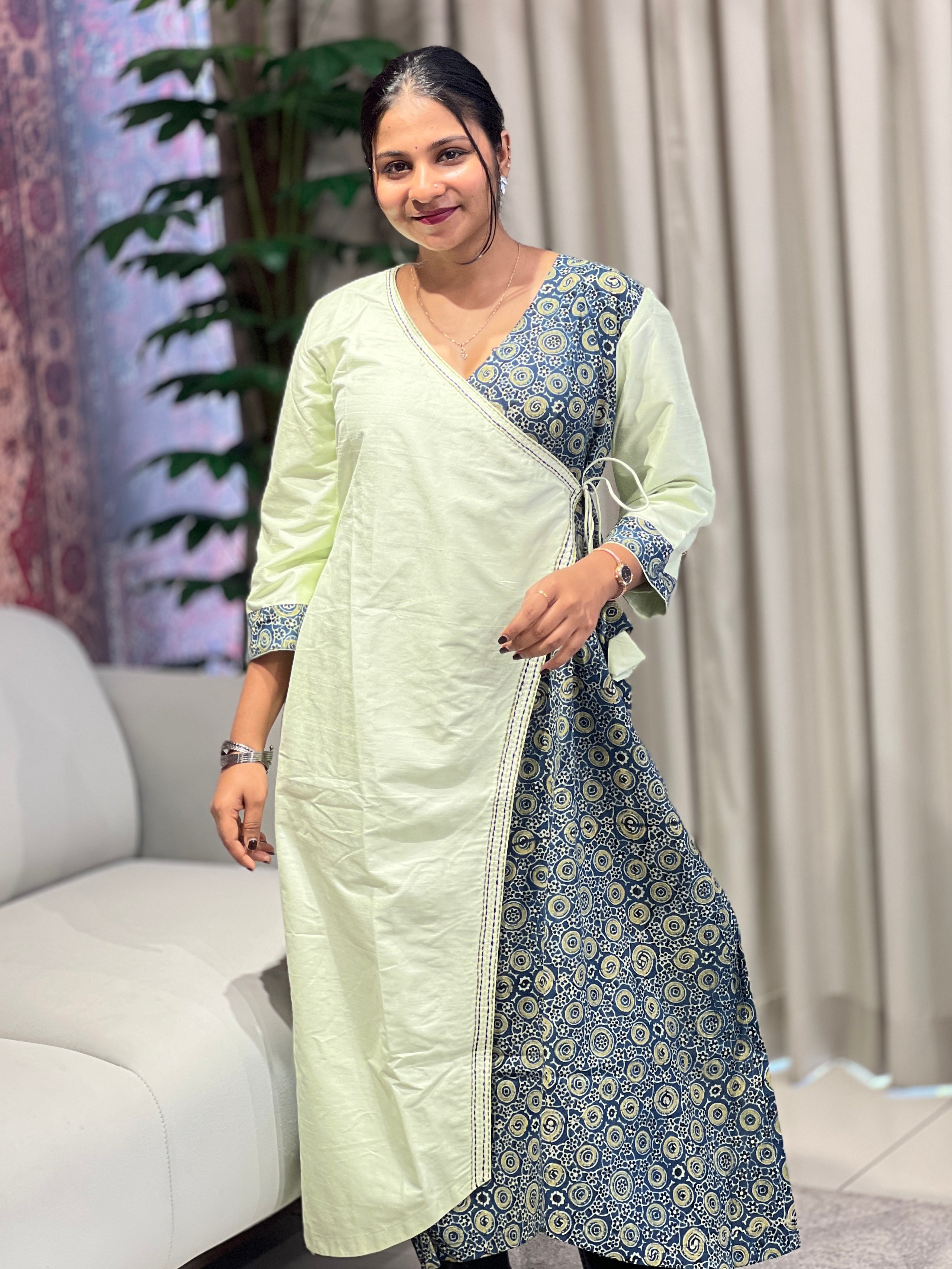 Angrakha Pattern Raw Silk Kurta | DNT965