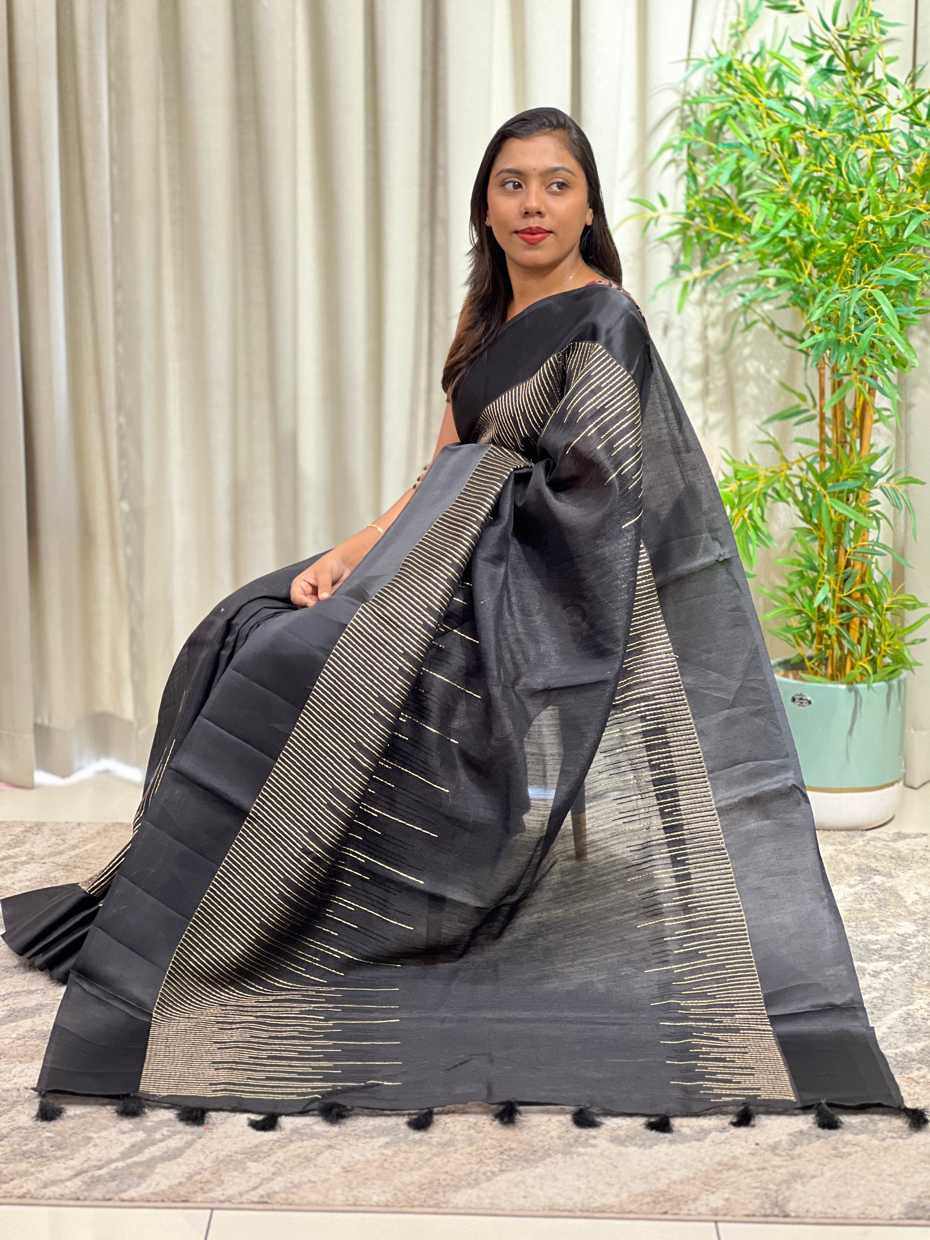 Line Embroidered Green Silk Saree | ZSS238