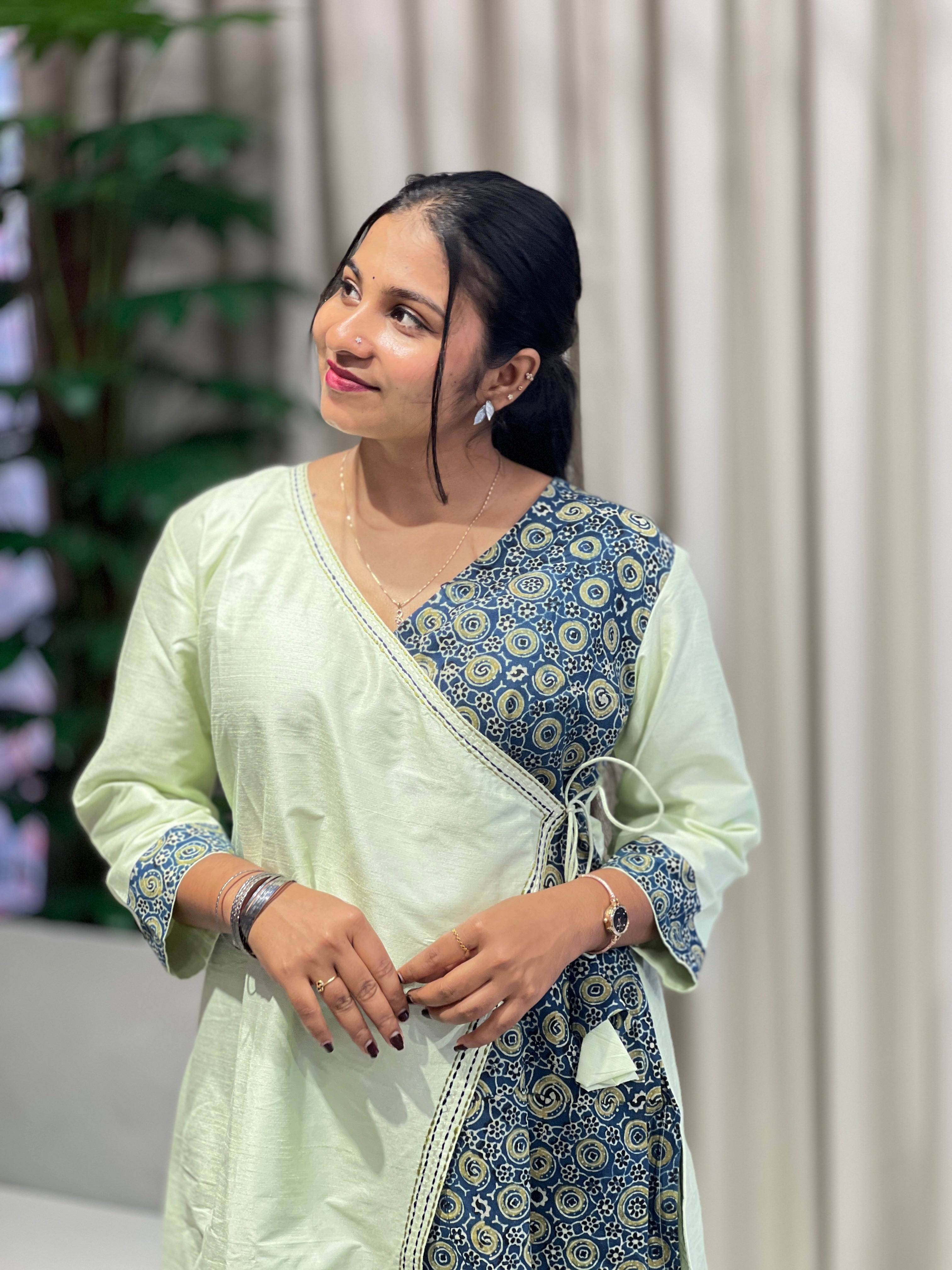 Angrakha Pattern Raw Silk Kurta | DNT965