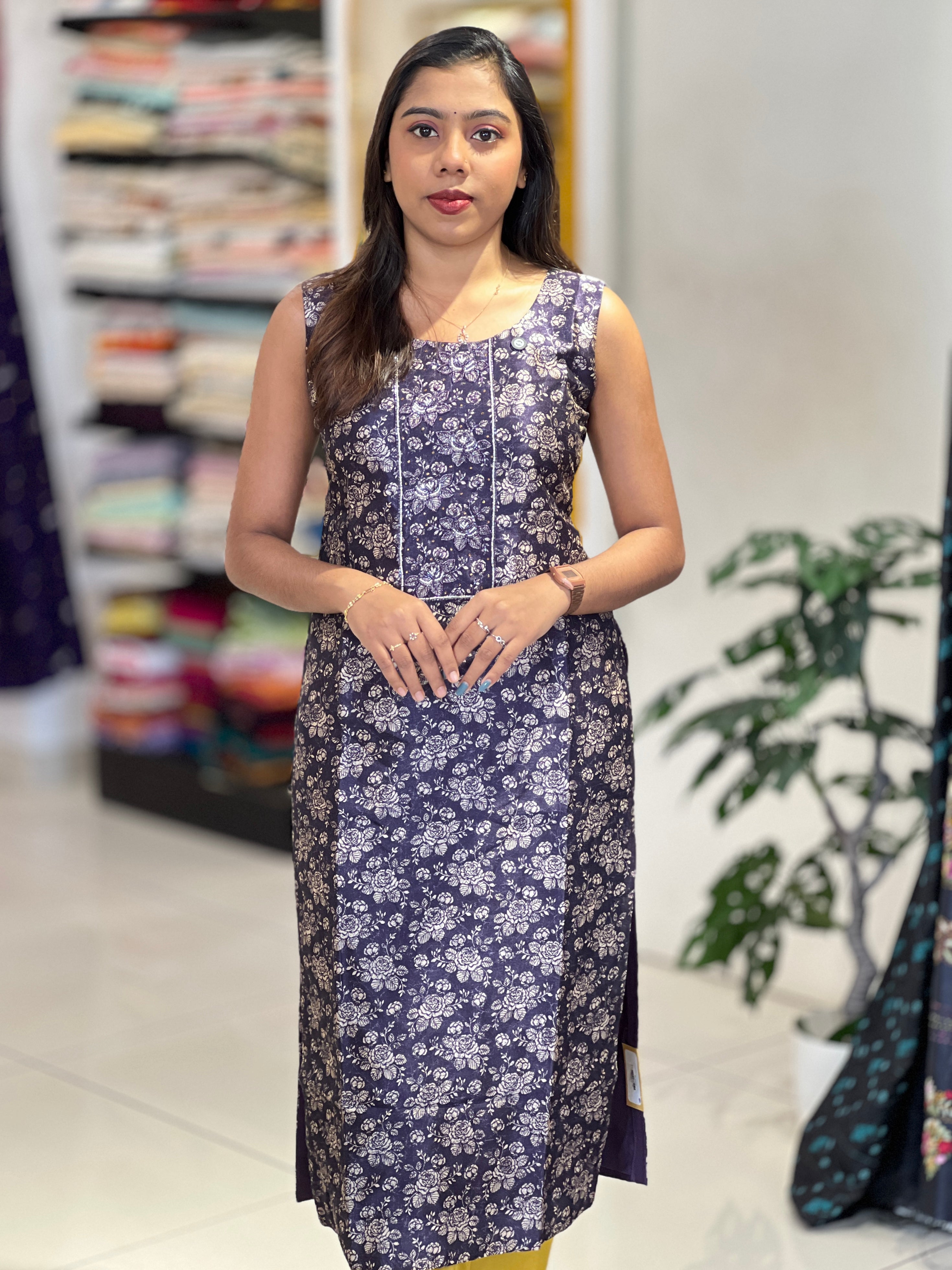 Floral Print With Embroidery Detailed Chanderi Kurta | NAI165