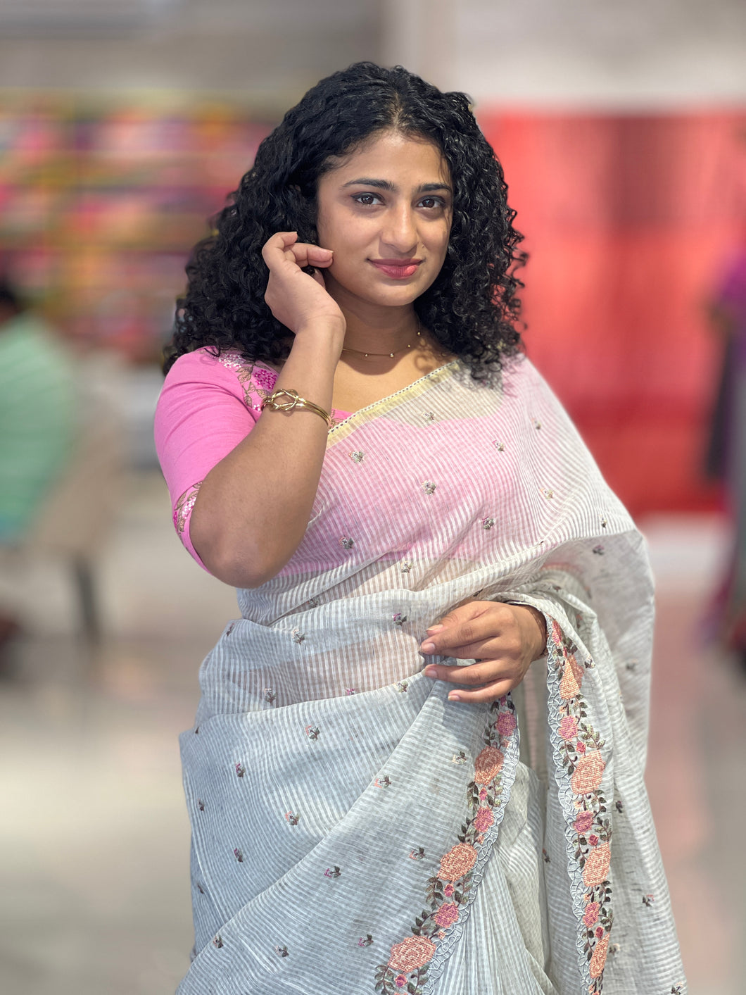 Embroidered Manipuri Check Organza Saree | RP735