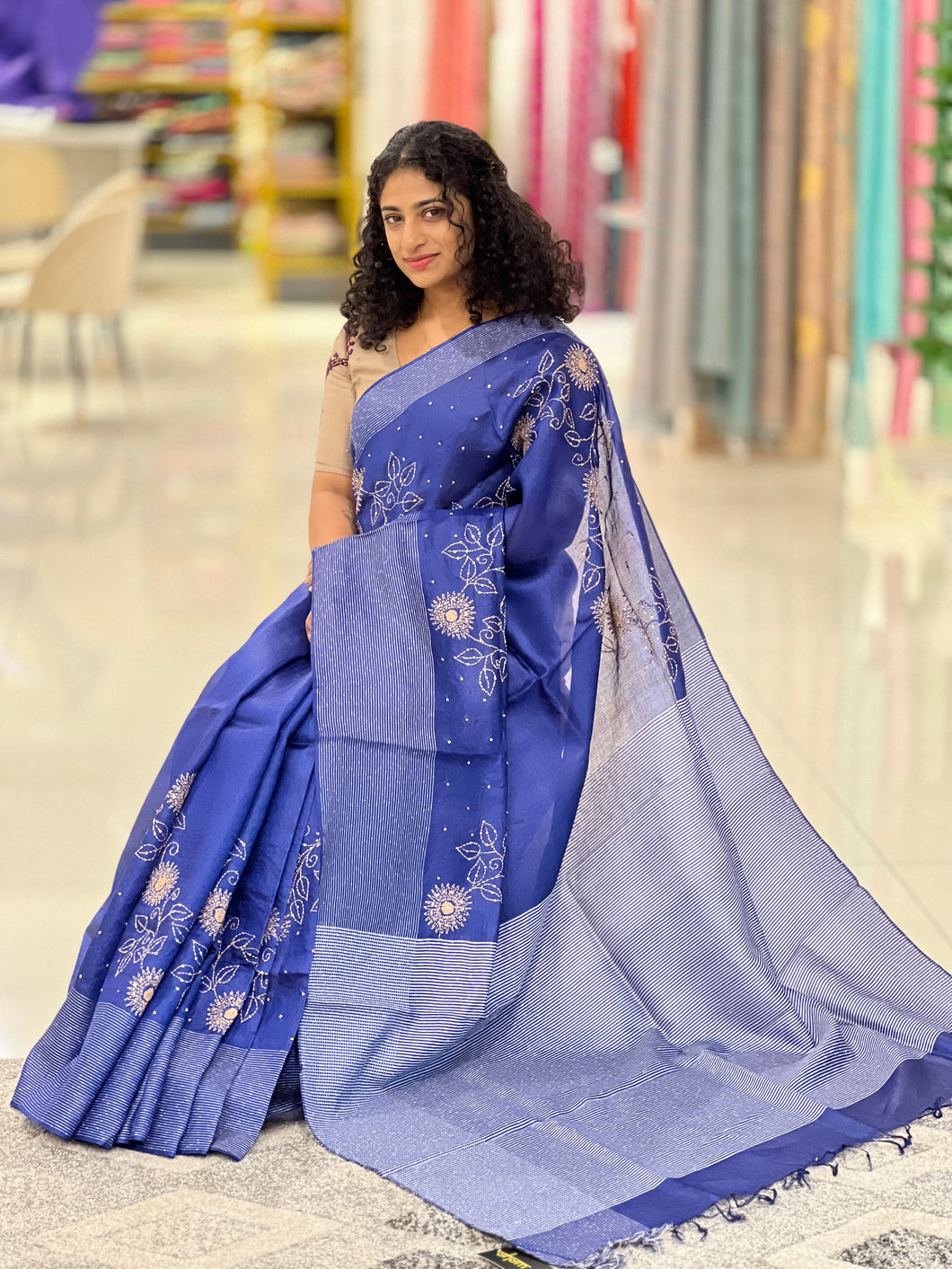 Floral Embroidered Tussar Saree | RGD243