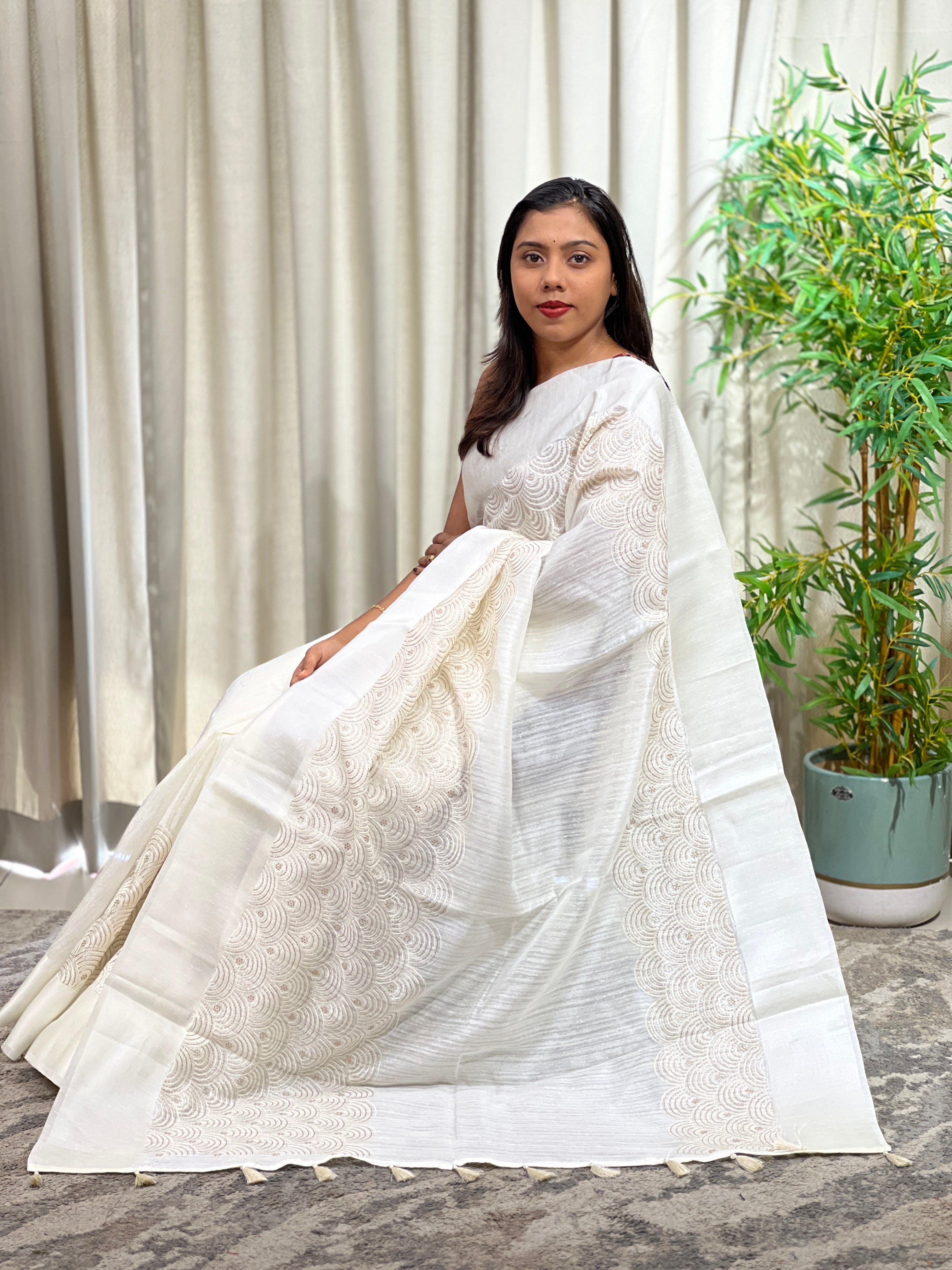 Embroidered Applique Green Silk Saree |  ZSS235