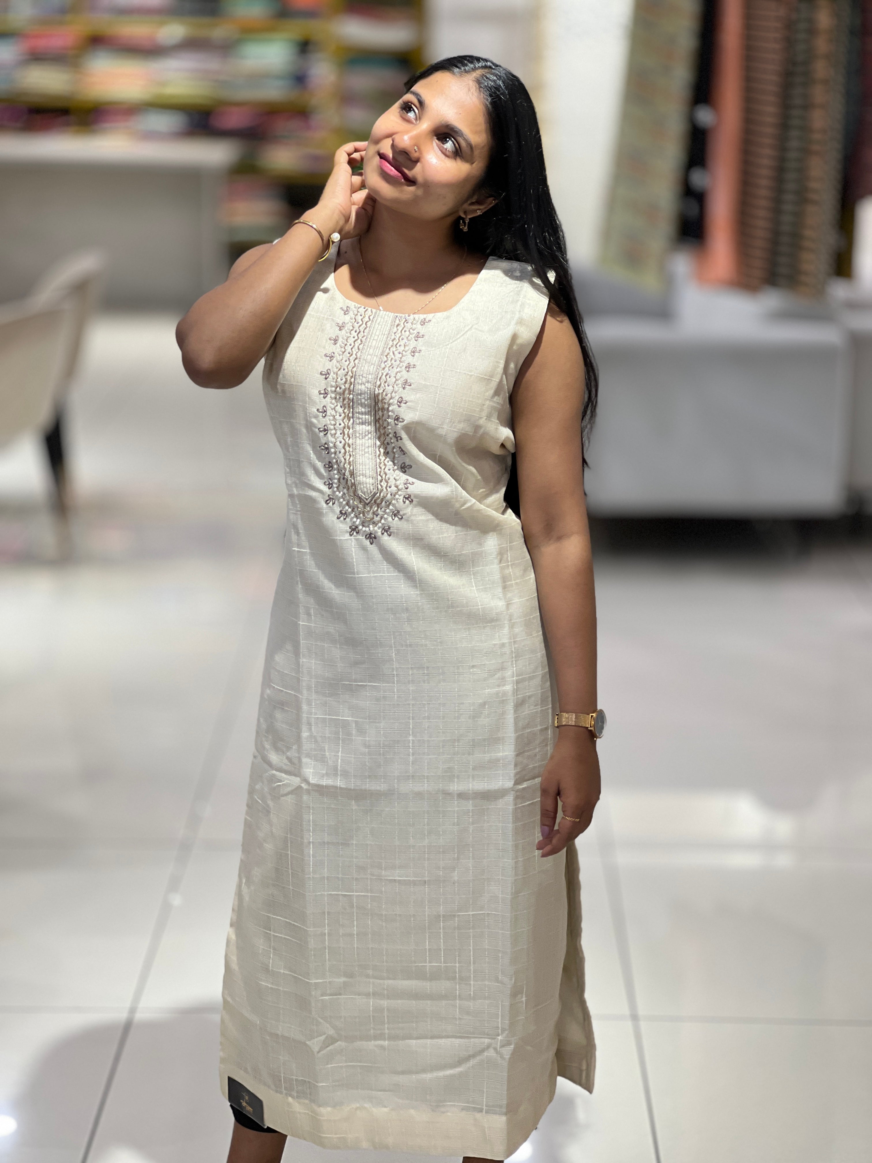 Hand Work Detailed Semi Silk Kurta | NAI106