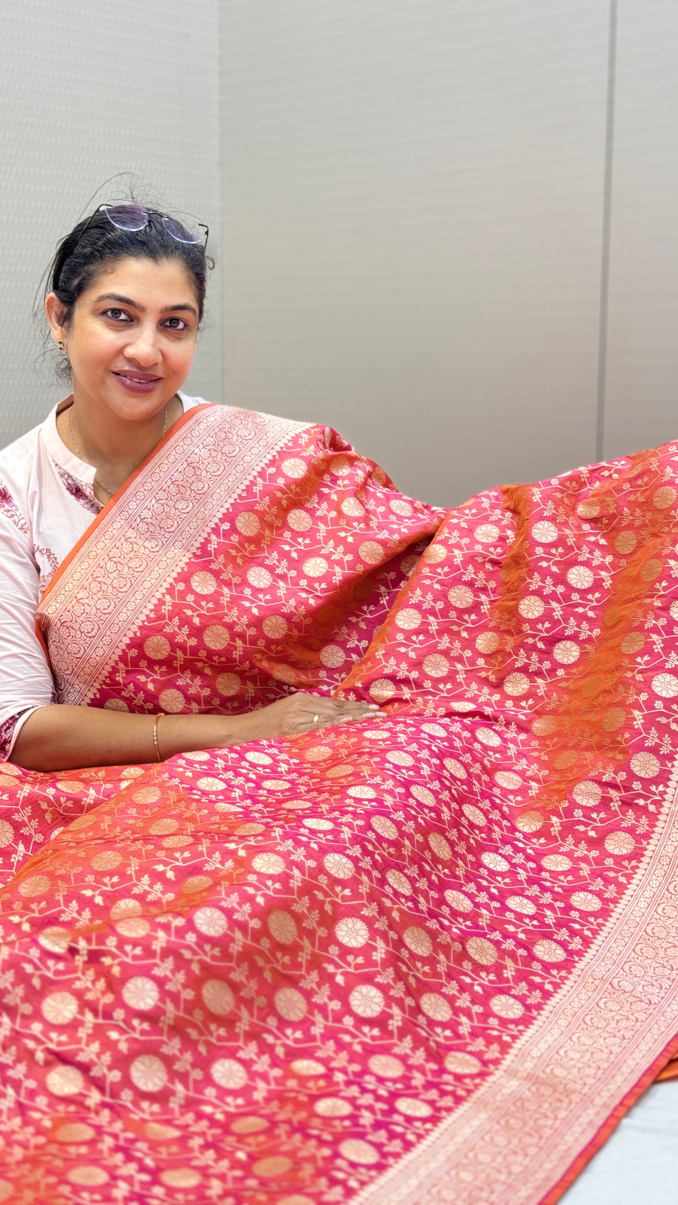 Handwoven Floral Motif Banarasi with Geometric Design | KMM103