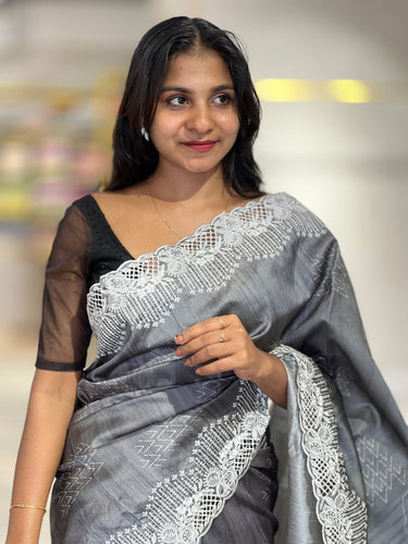 Cut Work With Embroidery Border Semi Silk Saree | RP557