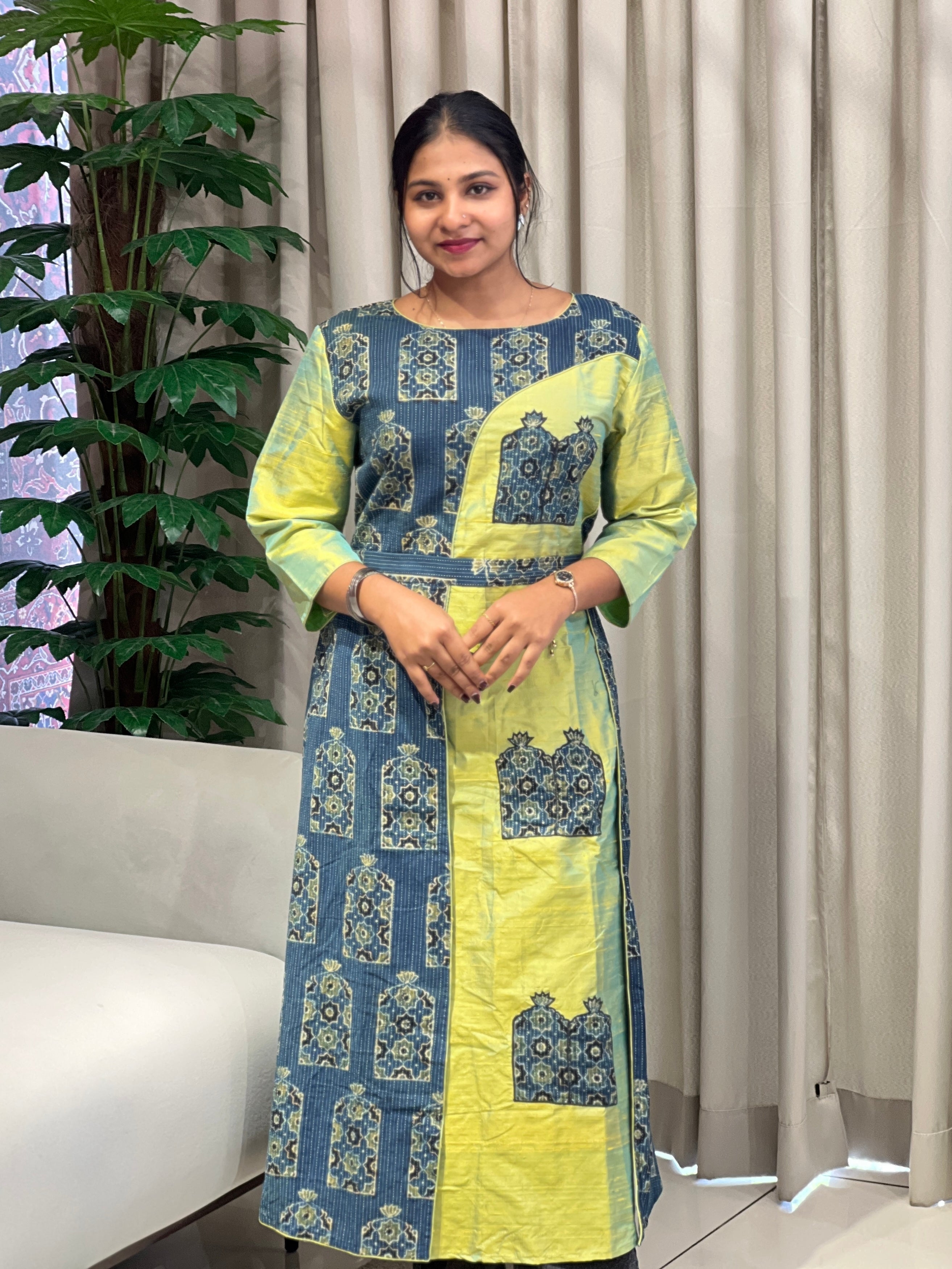 Patch Detailing A-Line Raw Silk Kurta | DNT961