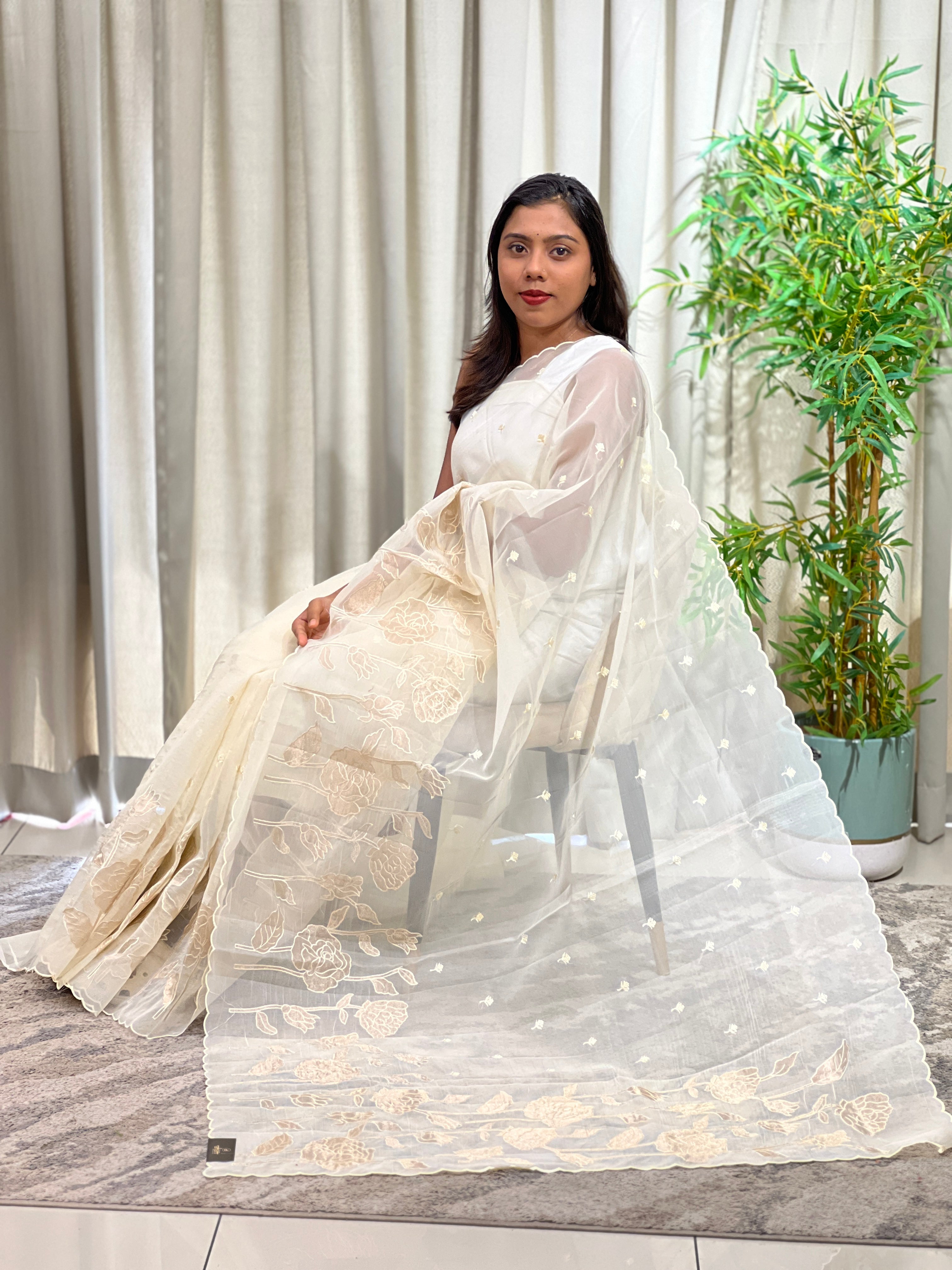 Floral Applique Viscose Organza Saree | ZSS432