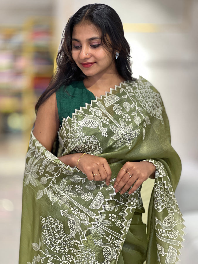 Embroidered Crushed Tissue Organza Saree | SHC125