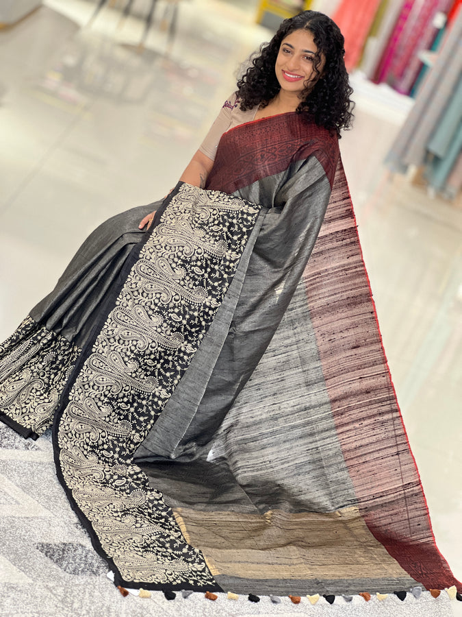 Banarasi Long Paisley Bordered Raw Silk Saree | RGD303