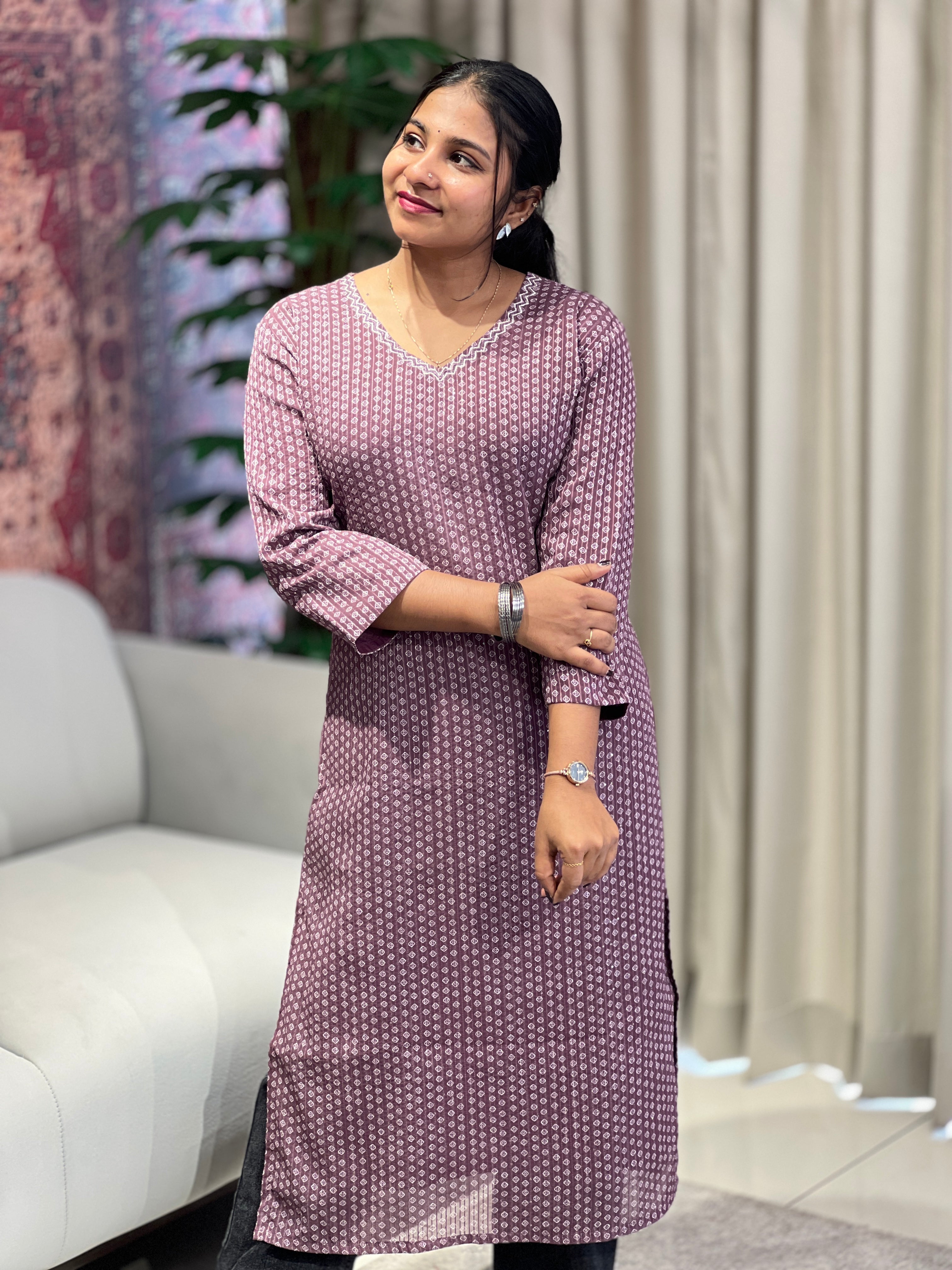 Print With Sequence Highlighted Georgette Kurta |  DNT979