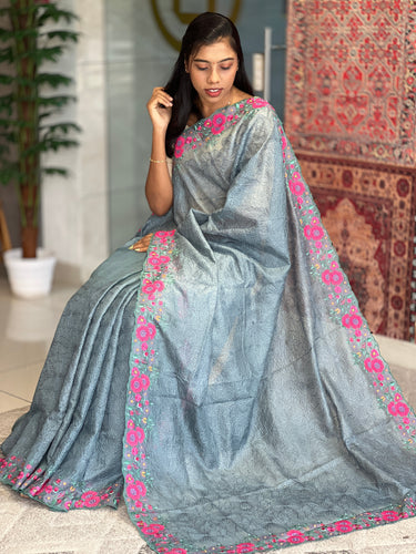 Floral Embroidery Tussar Kota Saree | SBS871