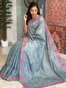 Floral Embroidery Tussar Kota Saree | SBS871