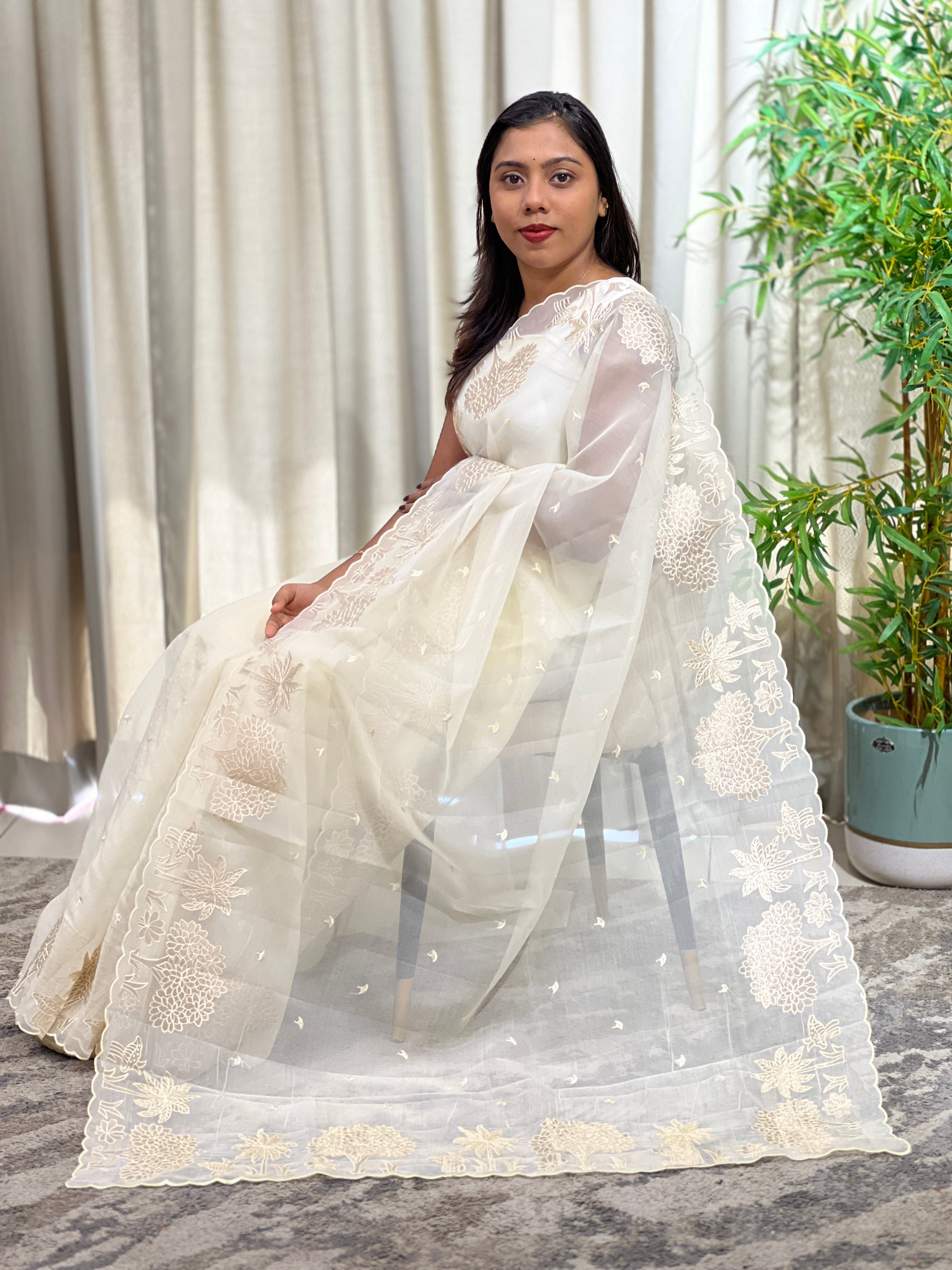 Embroidered Viscose Organza Saree | ZSS433