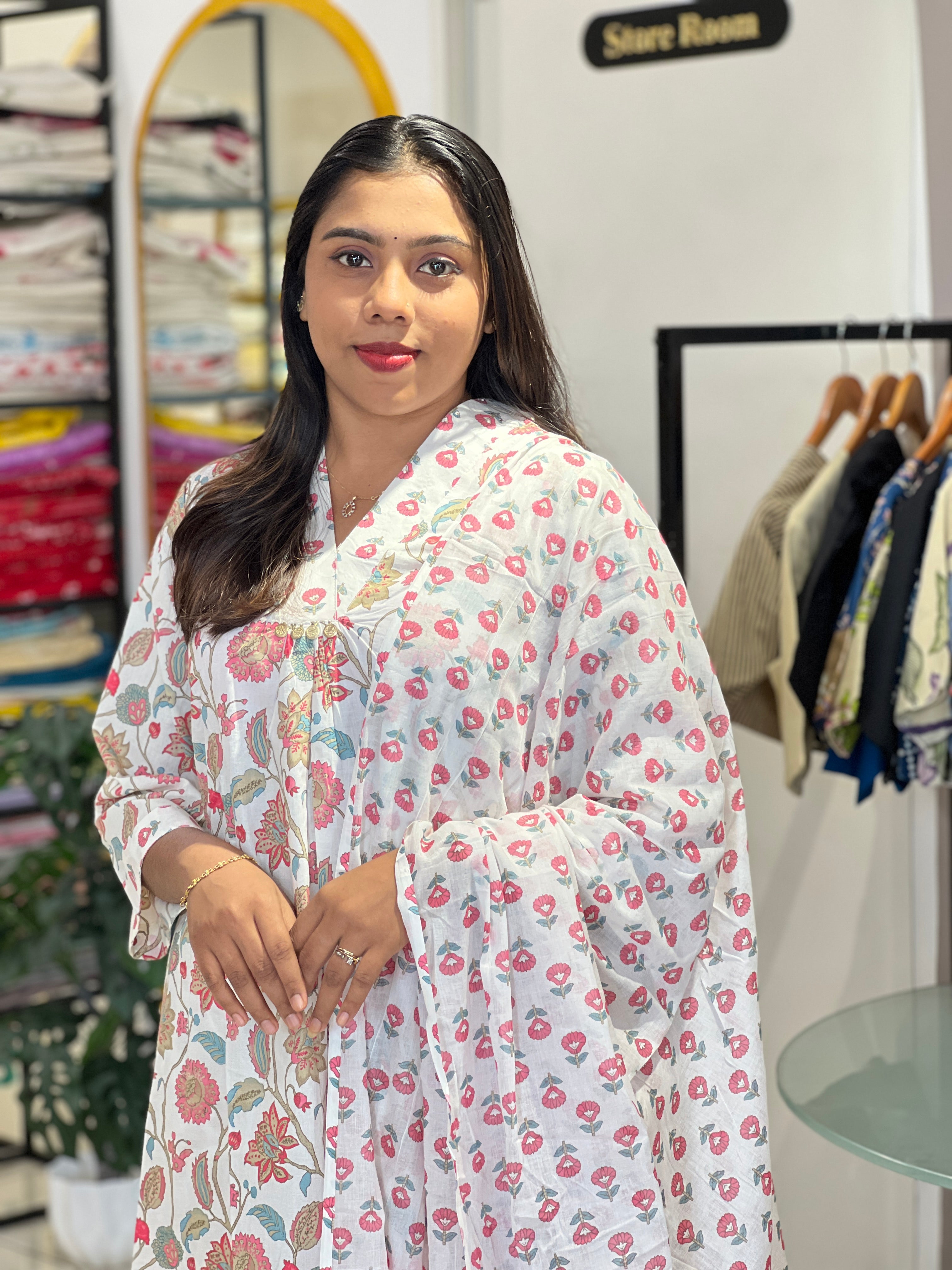 Floral Printed Cotton Kurta Set | OMF188