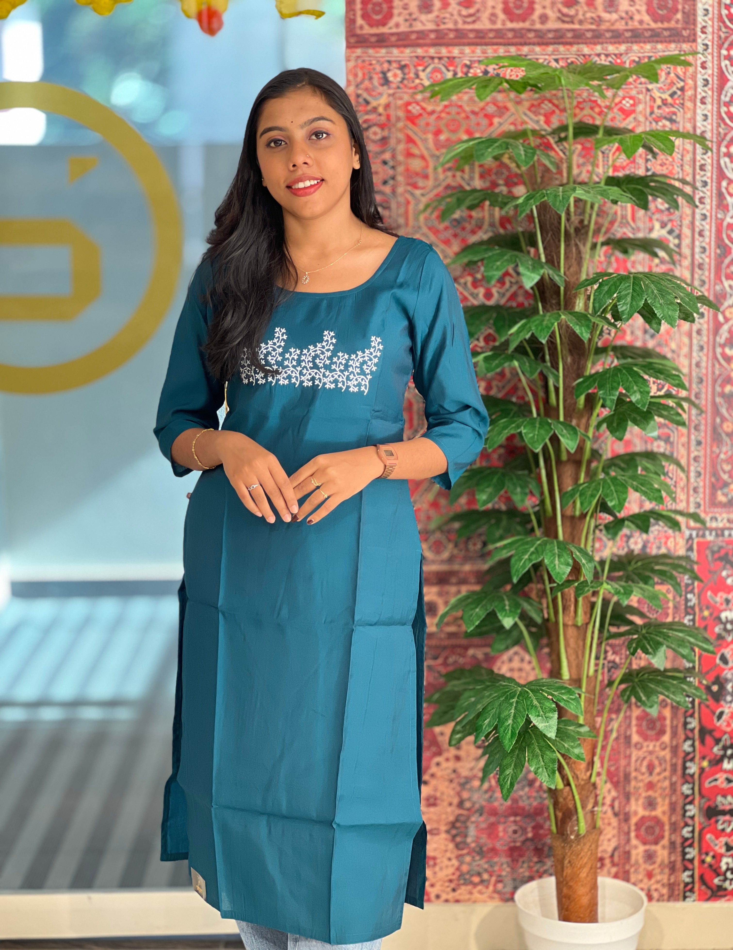 Thread Work Detailed Semi Silk Kurta | VSI108