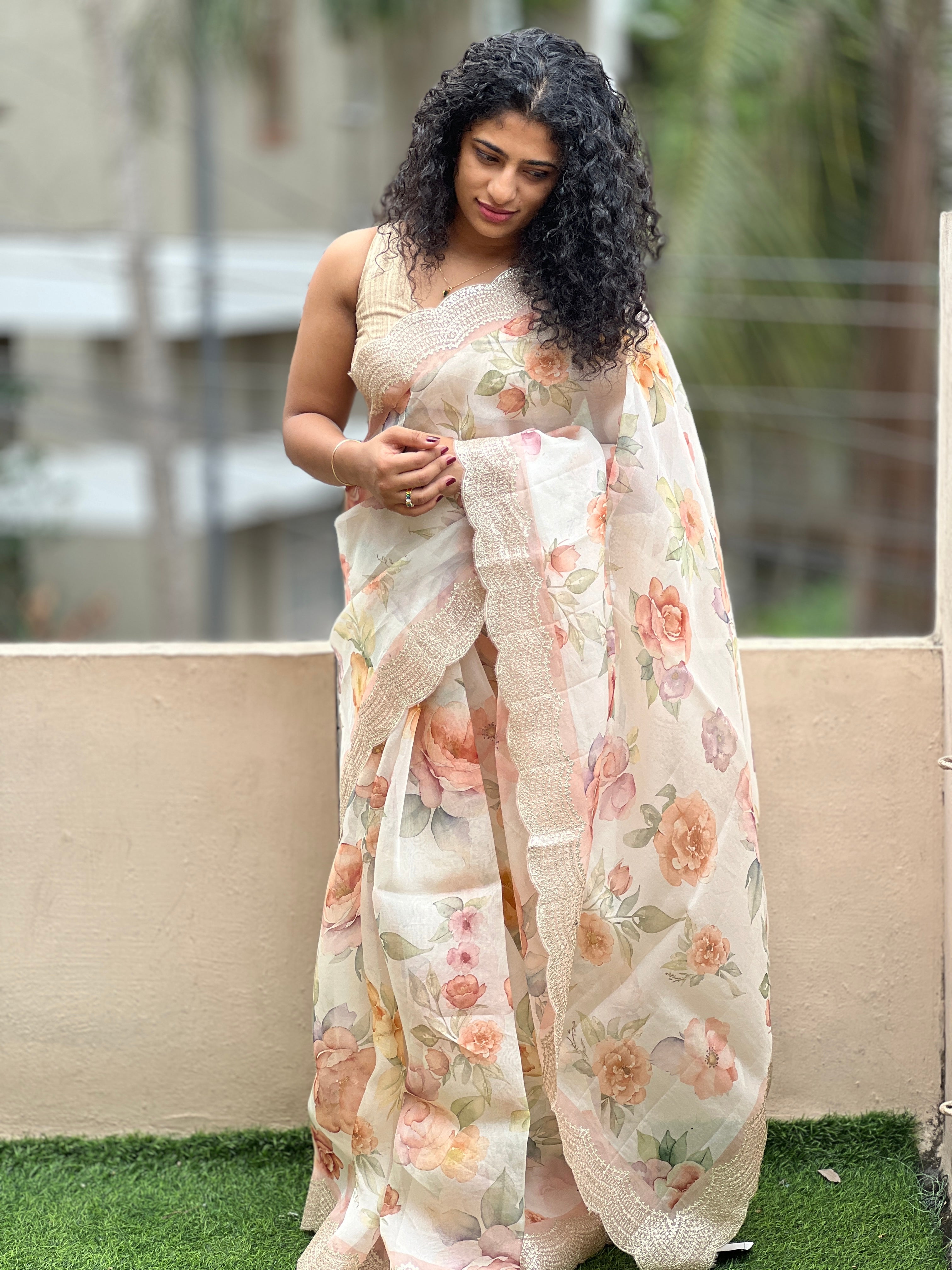 Digital Printed Floral Pattern Pure Organza Saree | SMC122