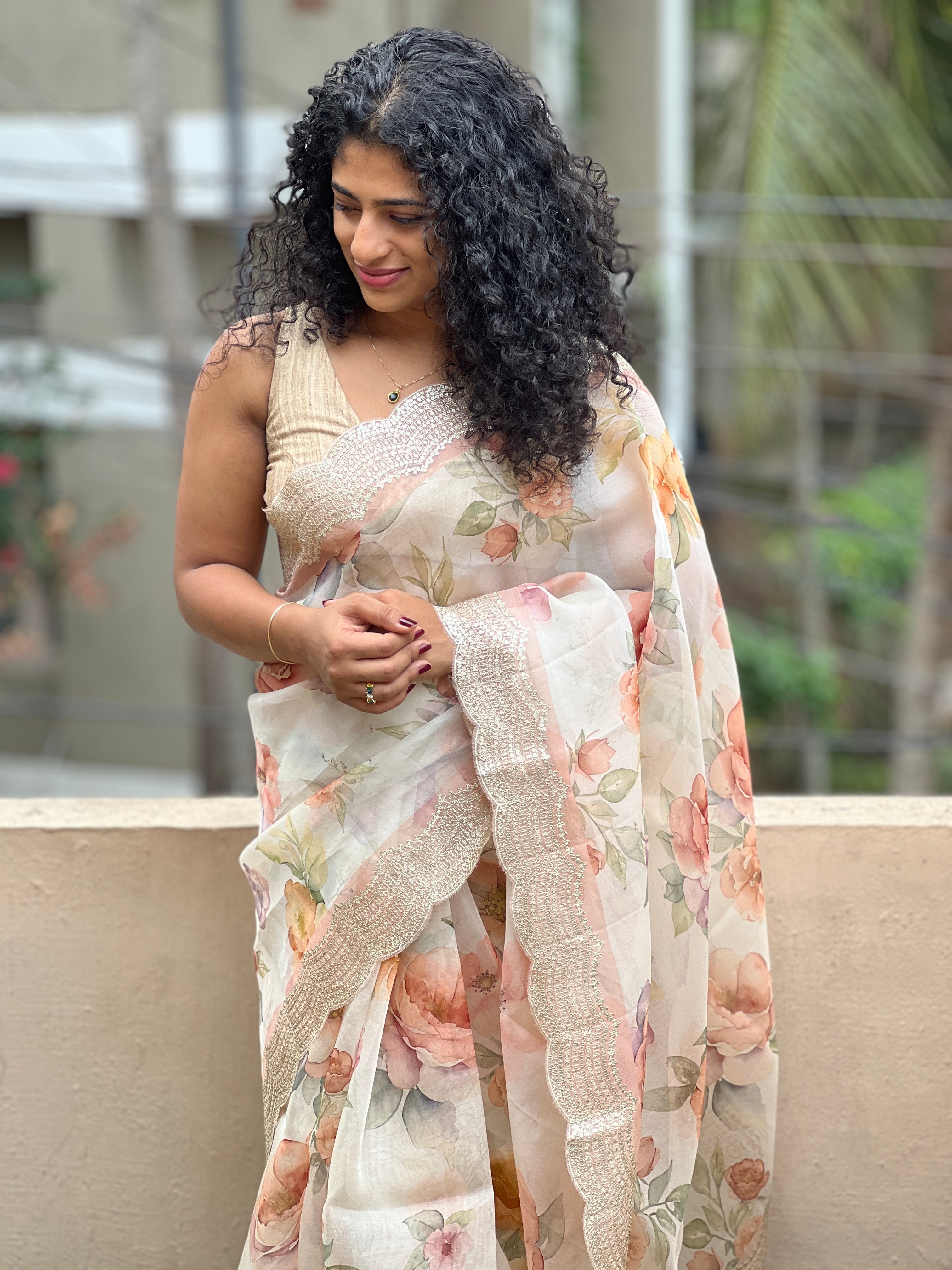 Digital Printed Floral Pattern Pure Organza Saree | SMC122