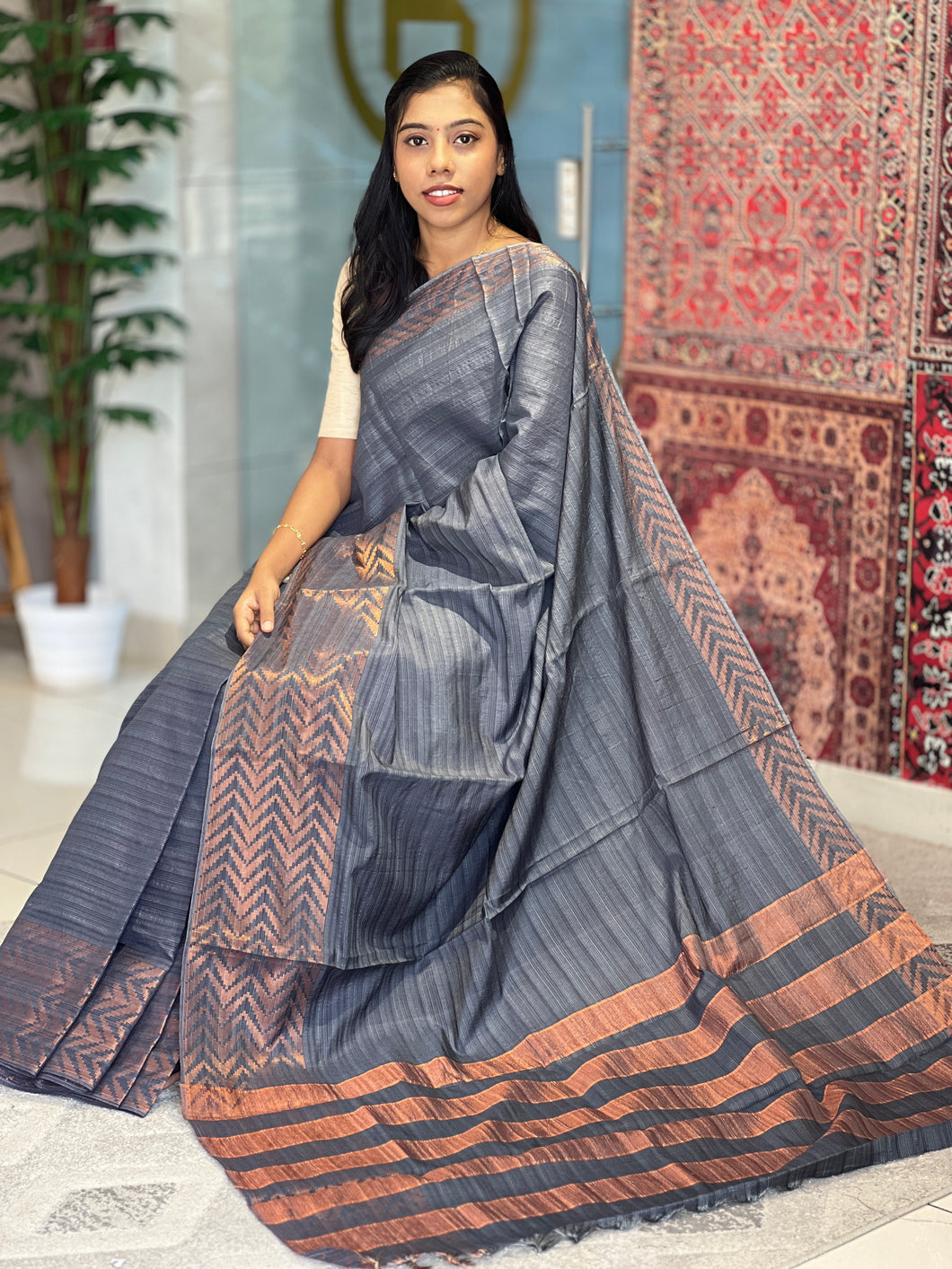 Zari Border Detailed Tussar Finish Saree | ACT826