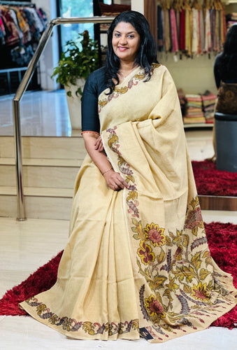 Pen Kalamkari Detailed Muga Tussar Saree | SHA104