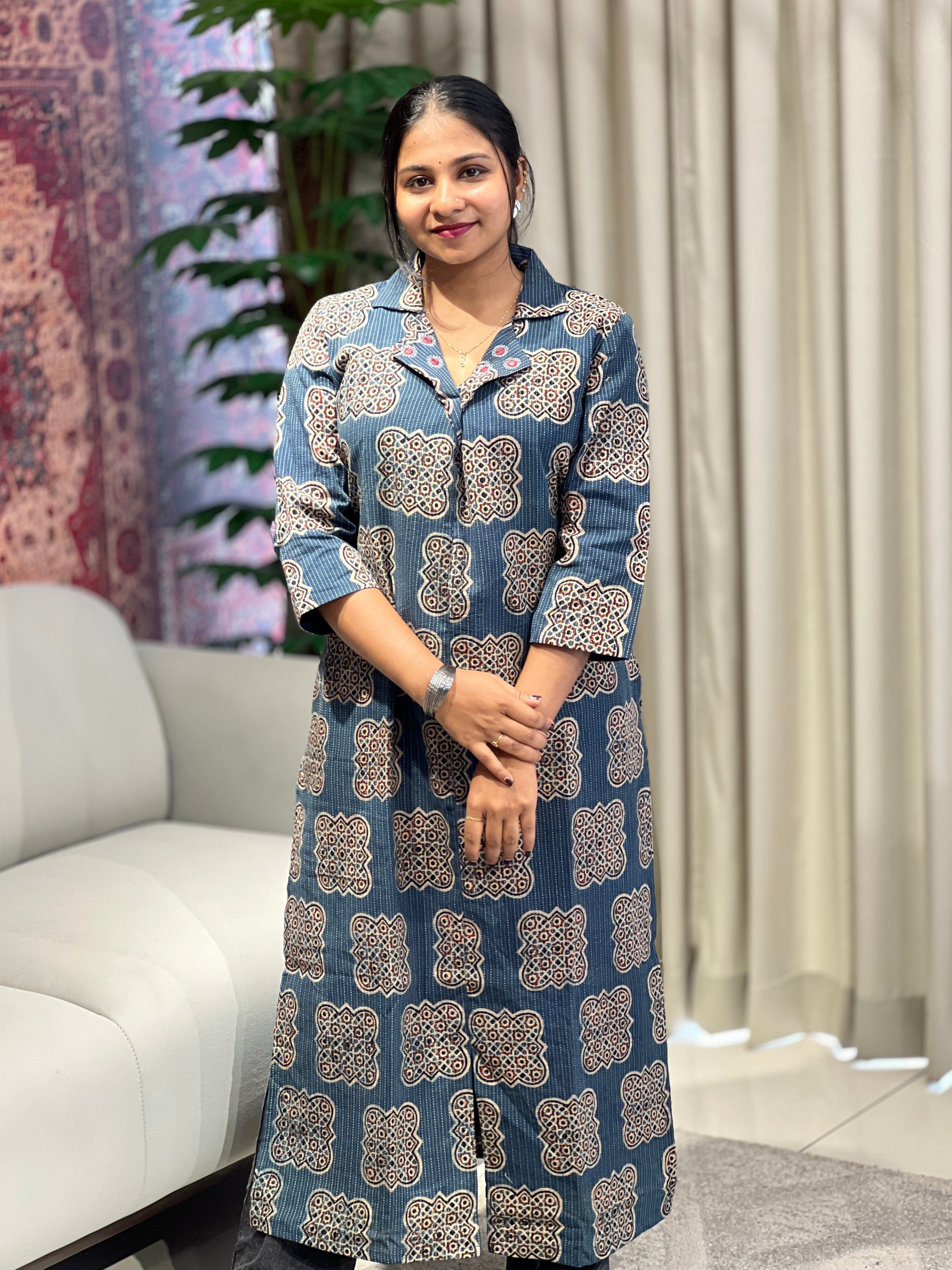 Printed With Kantha Highlighted Cotton Kurta | DNT984