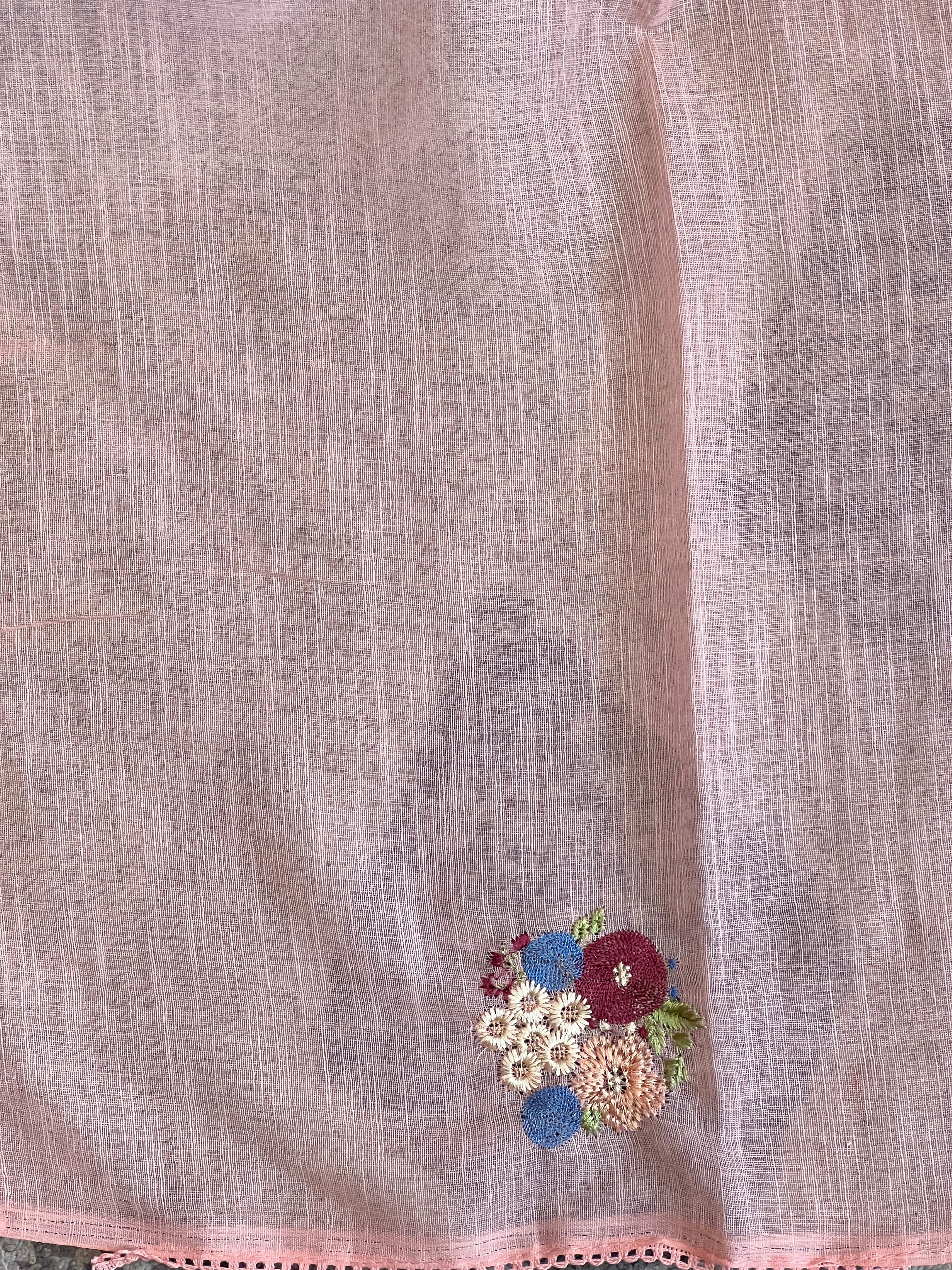 Floral Machine Embroidered Semi Linen Saree | RP830