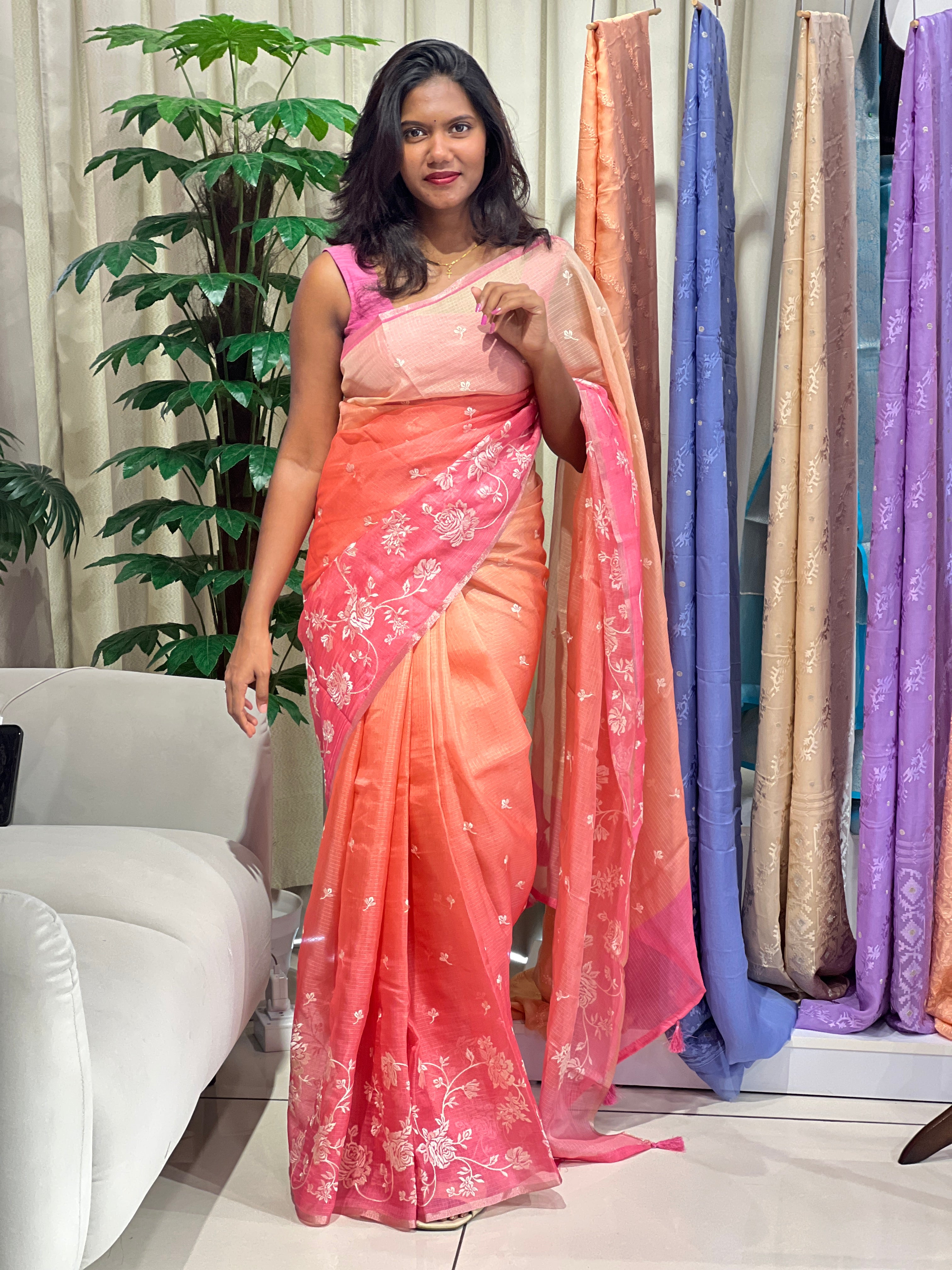 Machine Embroidery Silky Kota Saree | SVF222