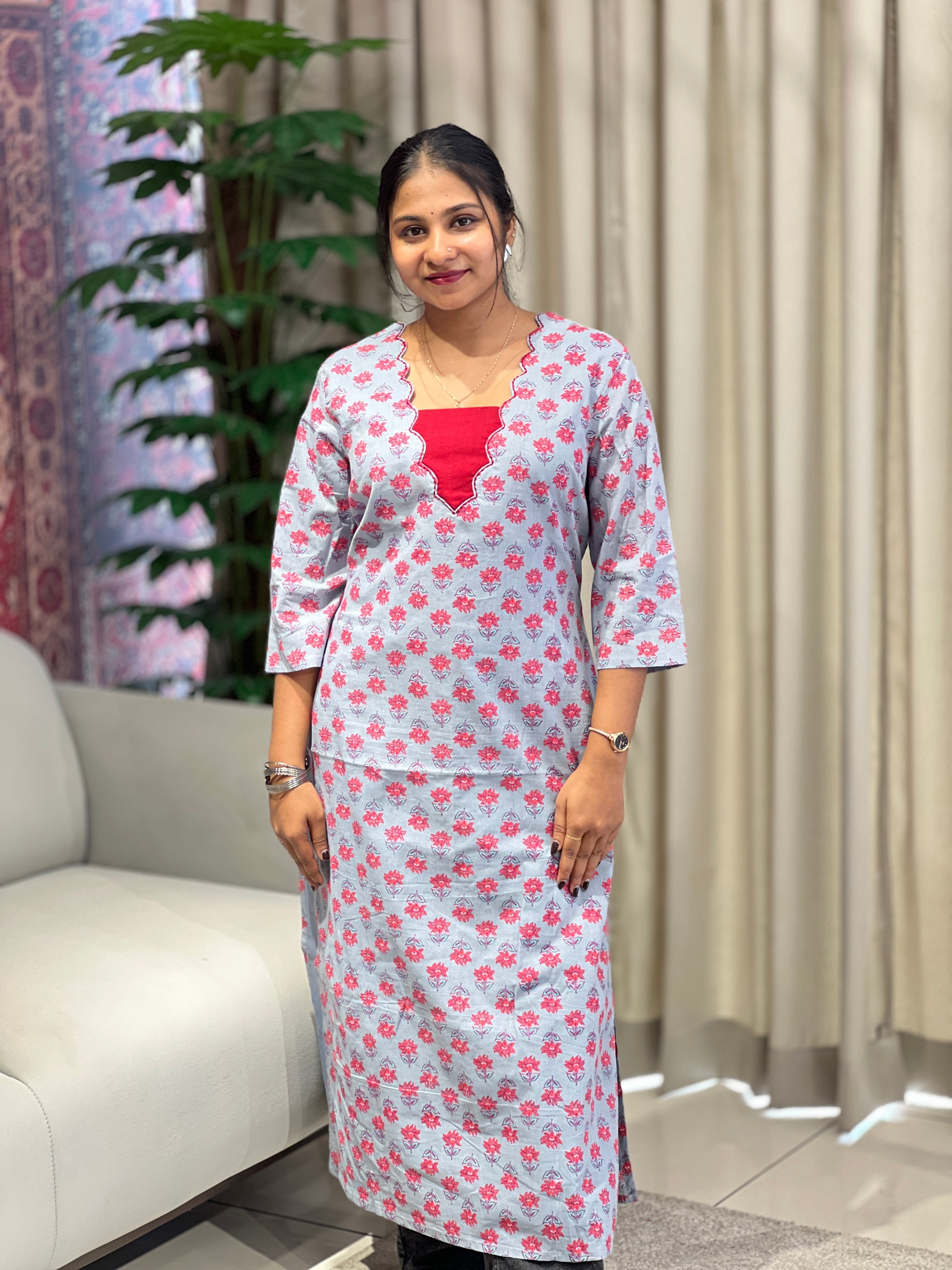 Floral Printed Cotton Kurta | DNT998