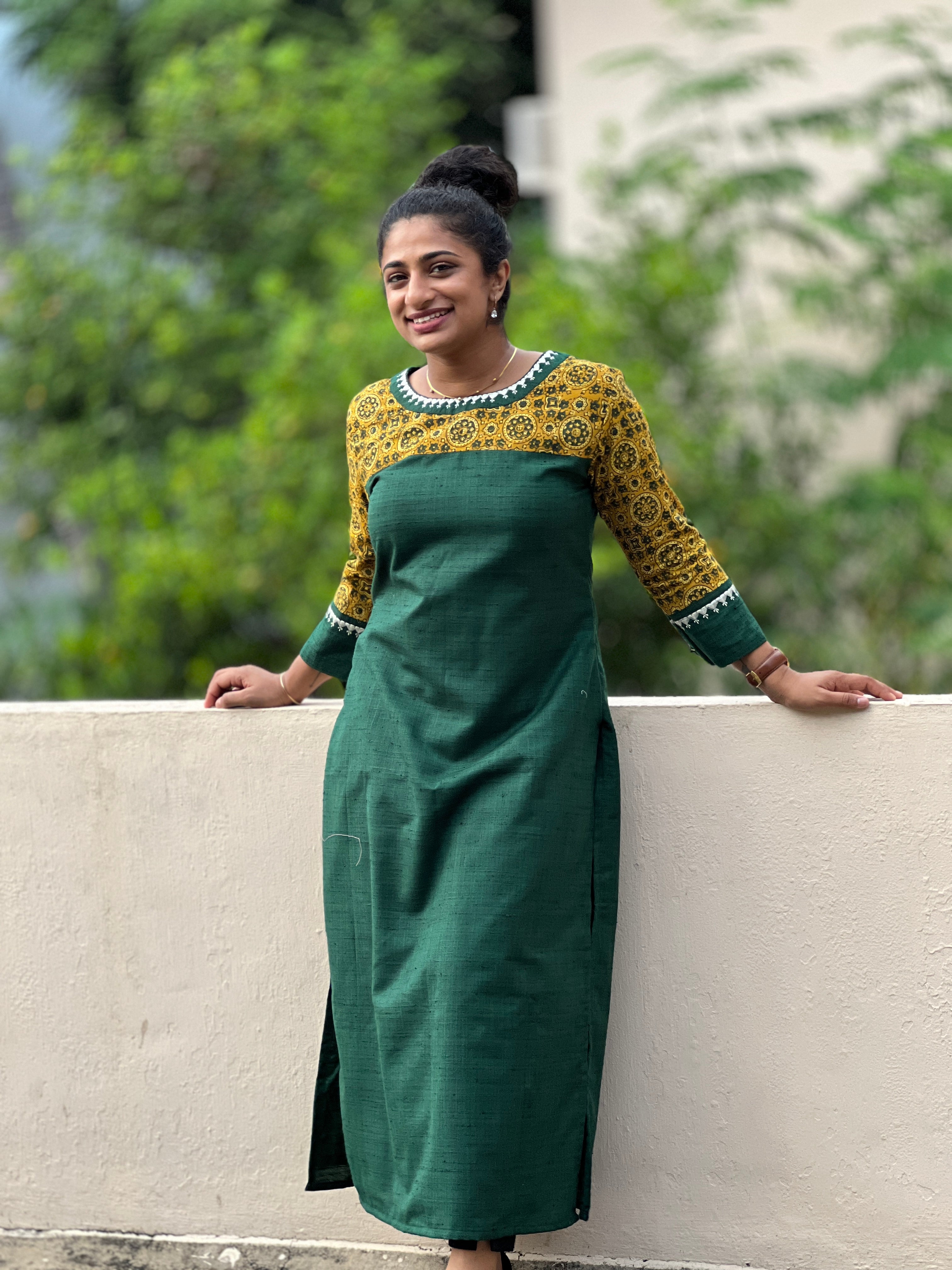 Ajrak Print Pattern With Emroidery Patch Raw CottonKurta Material | DN721