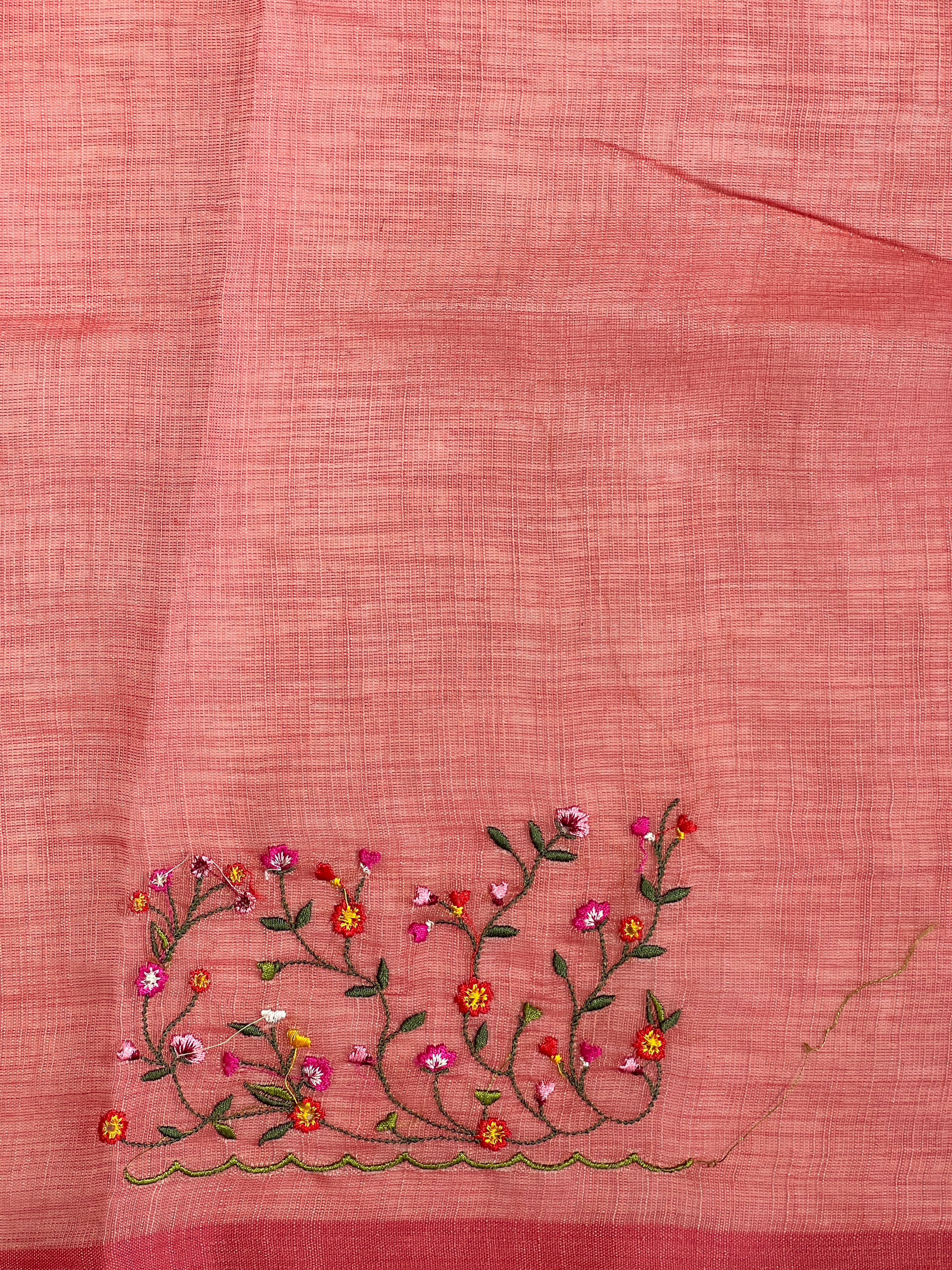 Floral Machine Embroidered Semi Linen Saree | RP834