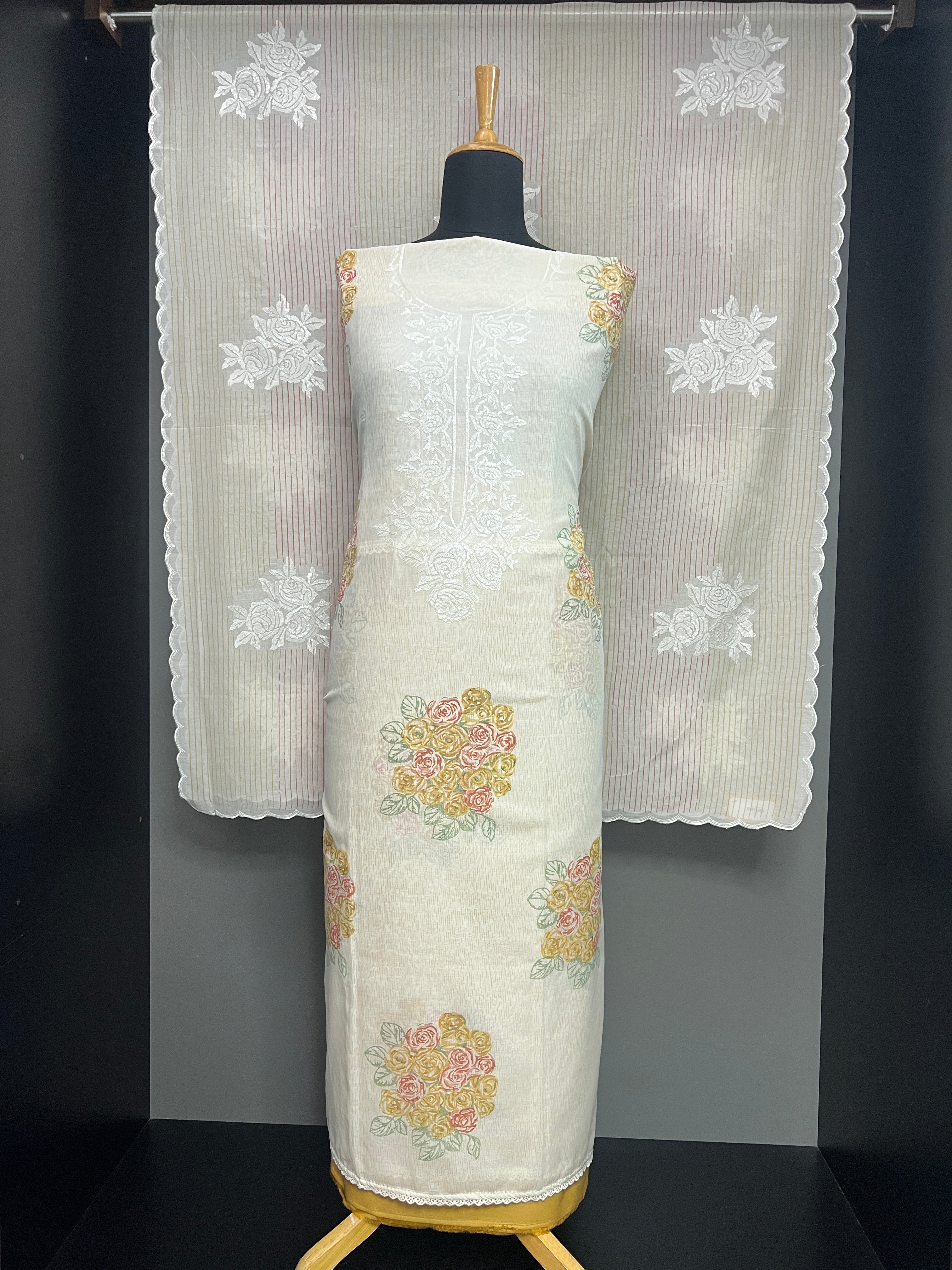 Floral Bunch Printed Malai Chanderi Salwar Set | HE260