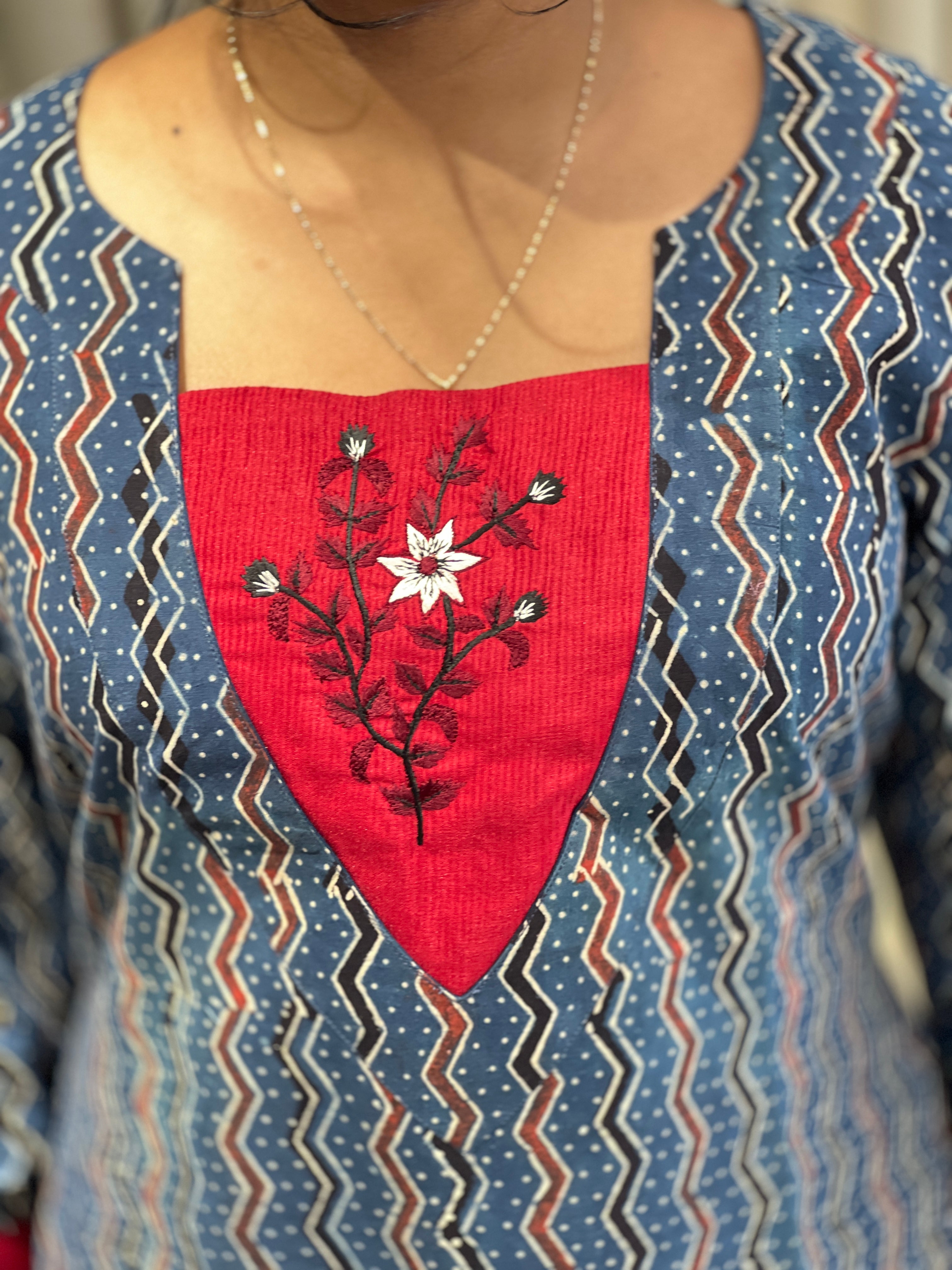 Stripe Zigzag Pattern Cotton Kurta | DNT991