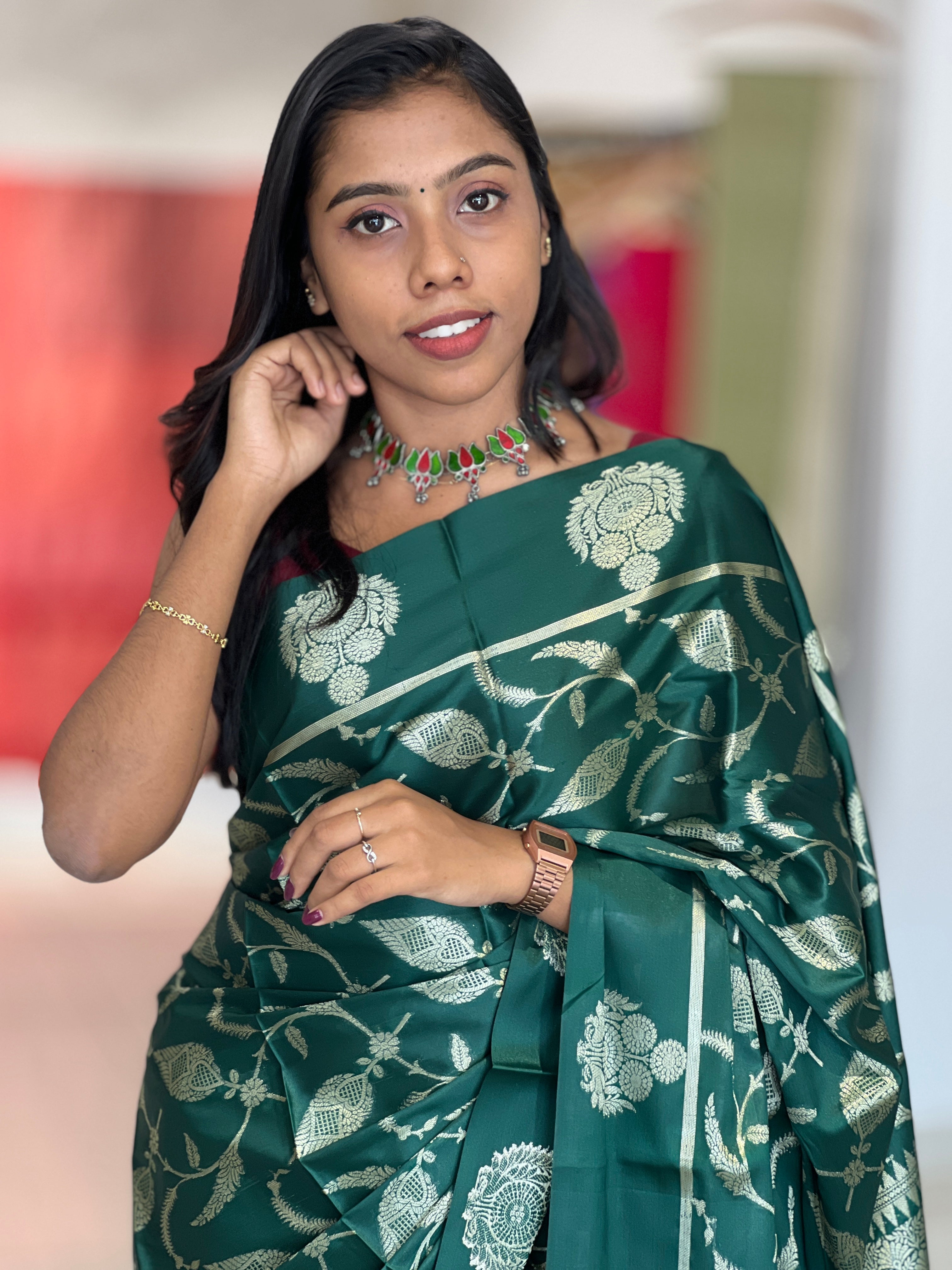 Floral Weaving Pattern Chanderi Finish Saree | NN260