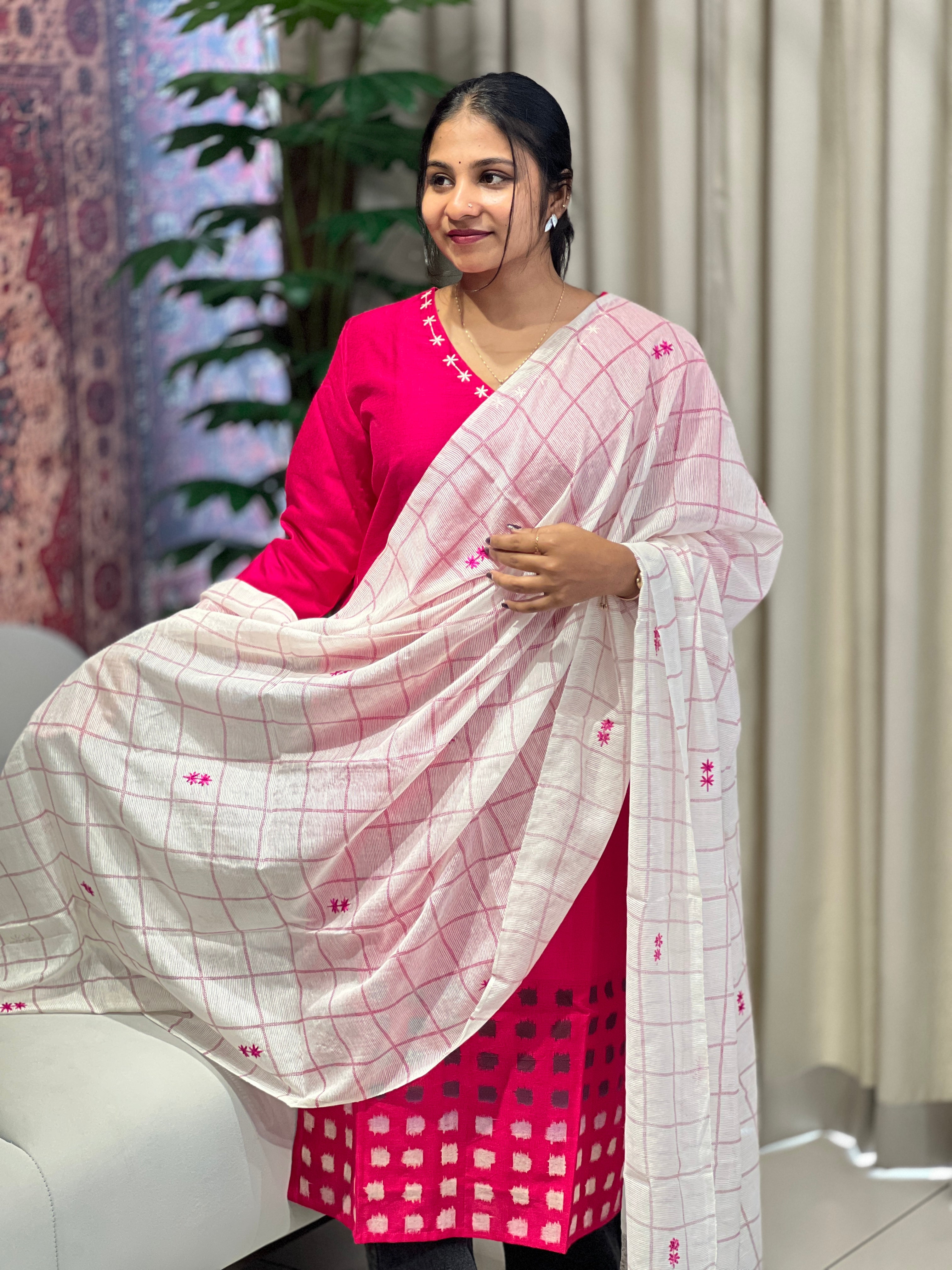 Print With Embroidery Detailed Cotton Kurta Set (Without Bottom) | DNT1001