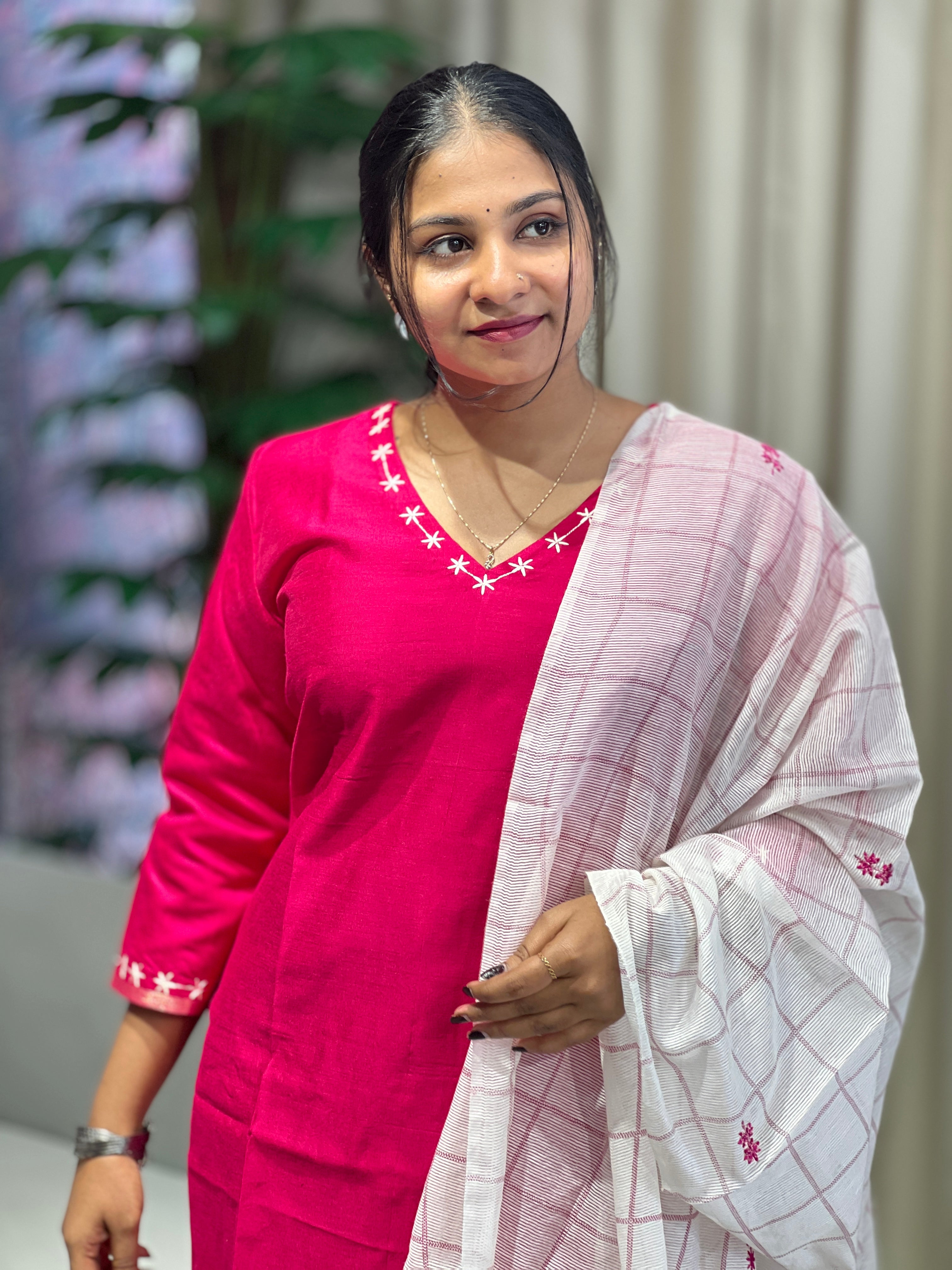 Print With Embroidery Detailed Cotton Kurta Set (Without Bottom) | DNT1001