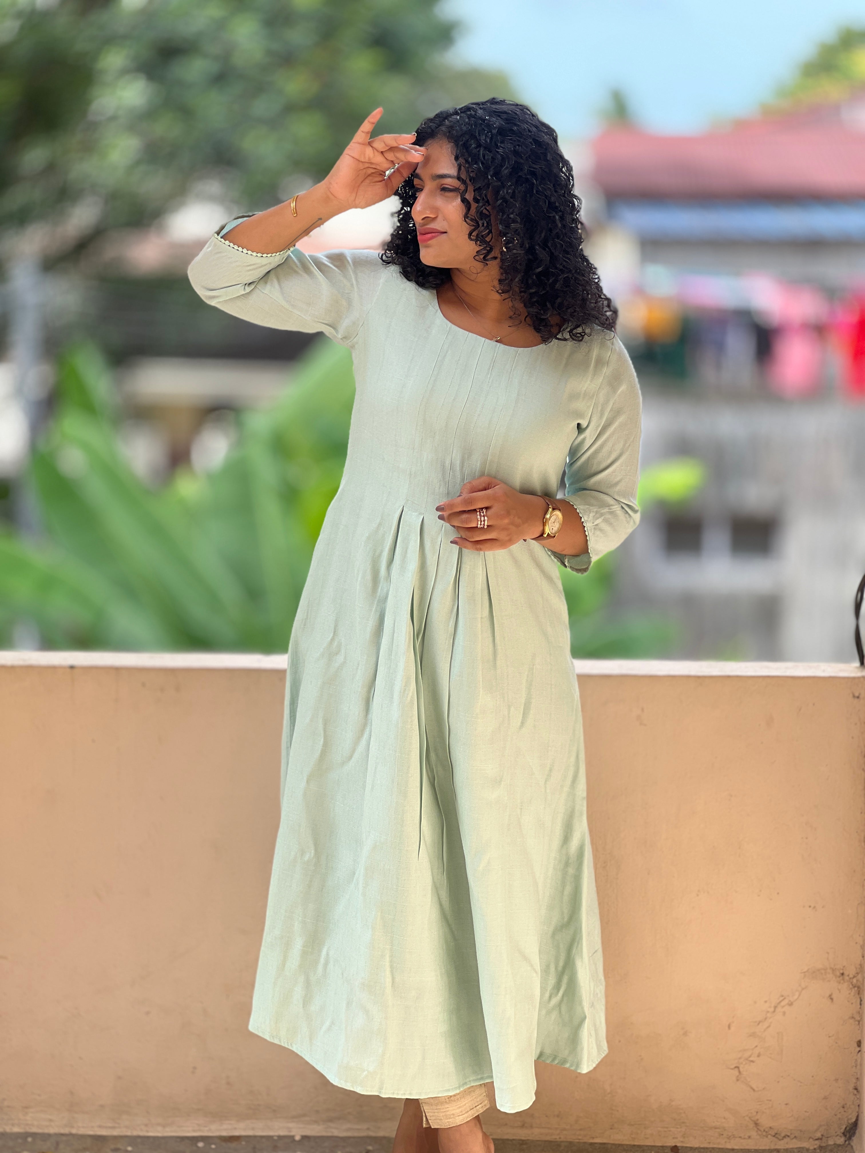 Box Pleated Pattern Rayon Kurta | SV272