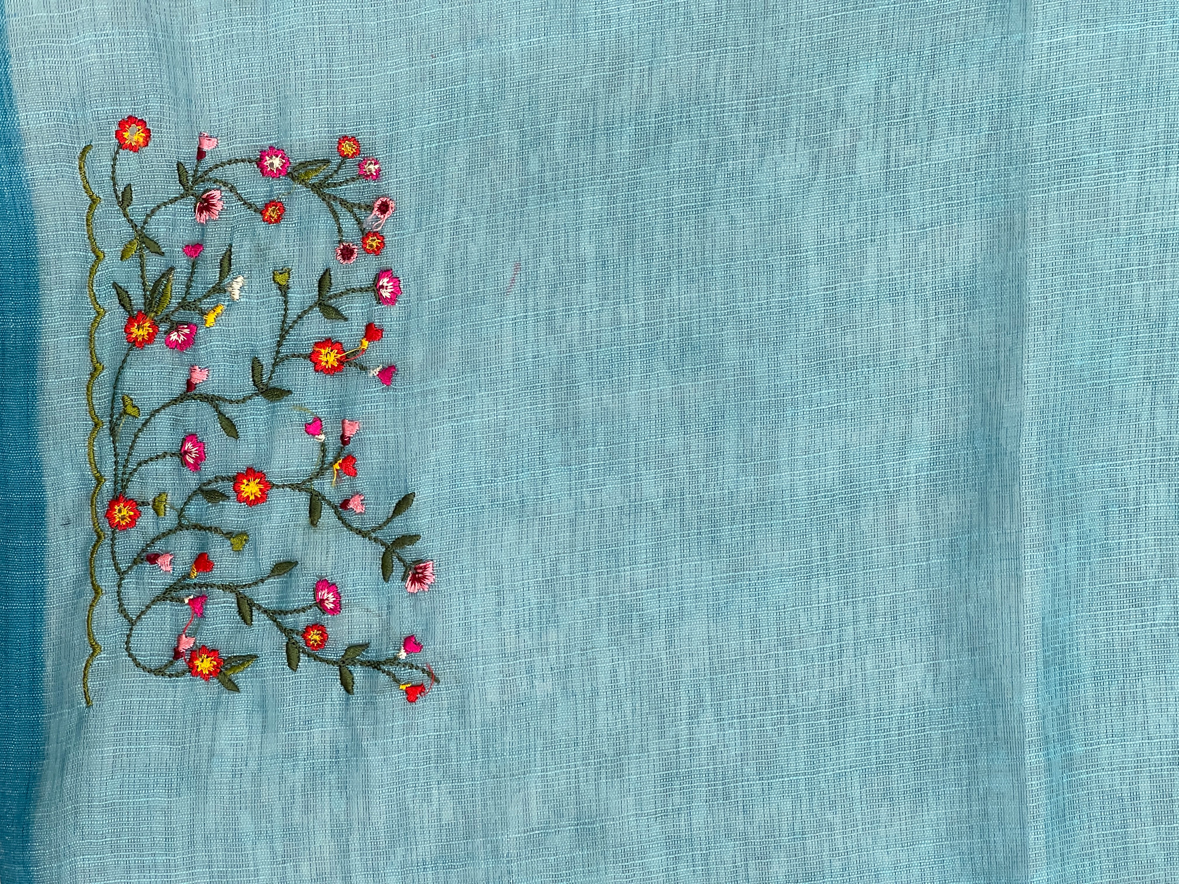 Multi Colour Machine Embroidered Semi Linen Saree | RP833