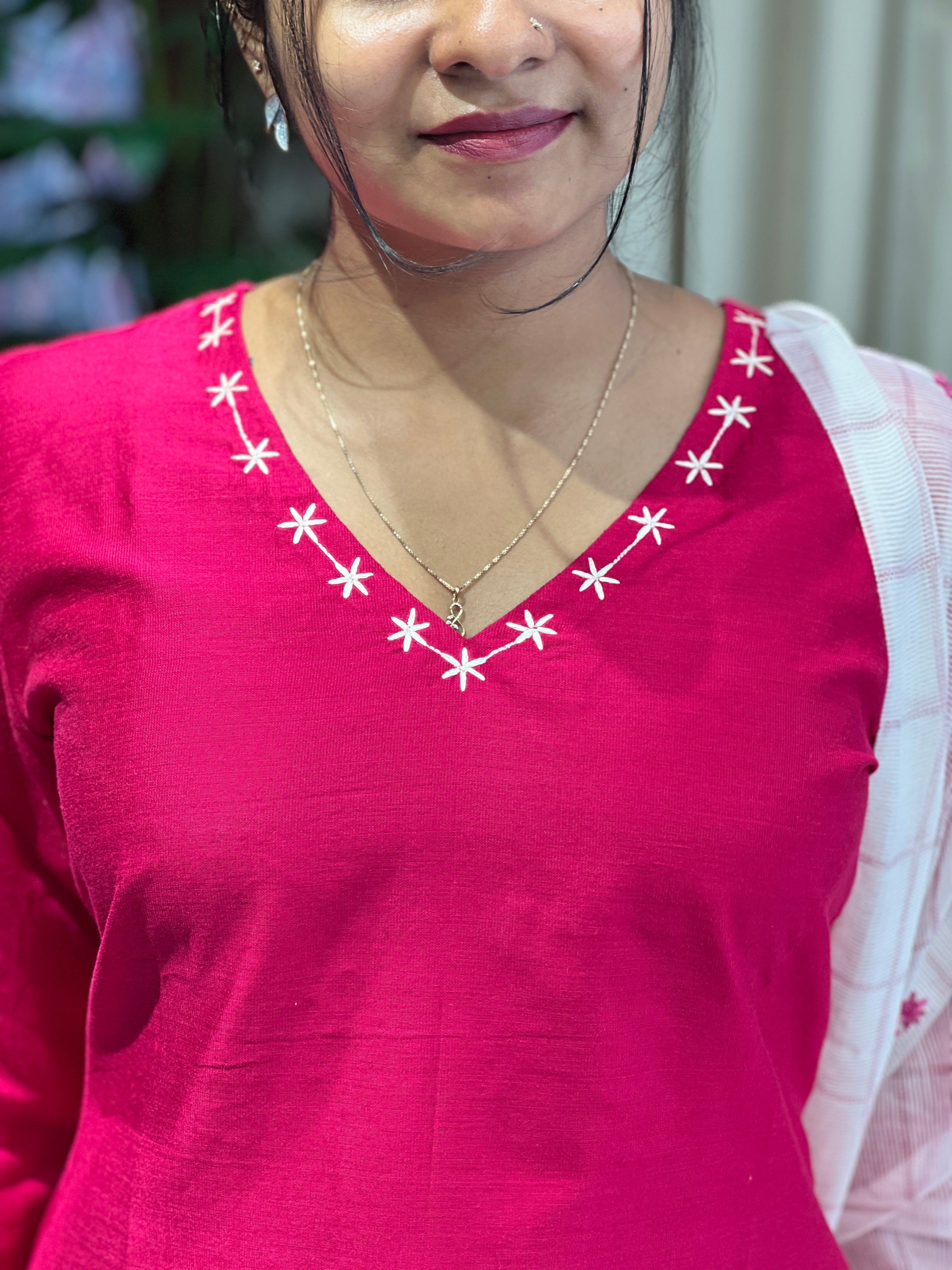 Print With Embroidery Detailed Cotton Kurta Set (Without Bottom) | DNT1001