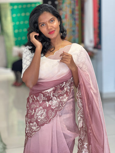 Machine Embroidered Shimmer Organza Saree | BLD1455