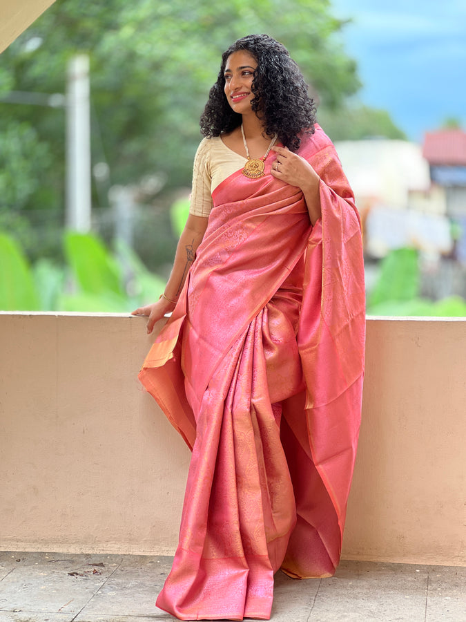 Pink Zari Weaving Semi Silk Saree | KF116