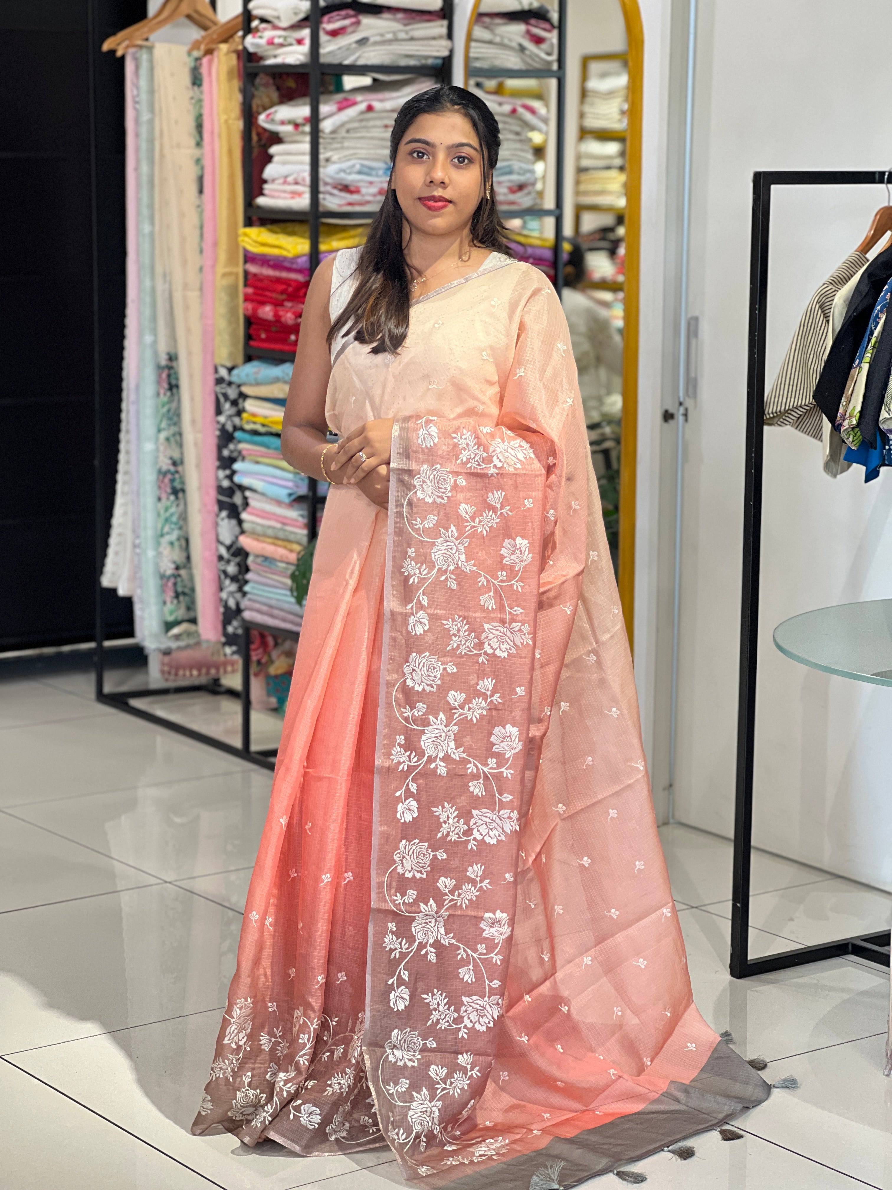 Machine Embroidery Silky Kota Saree | SVF219