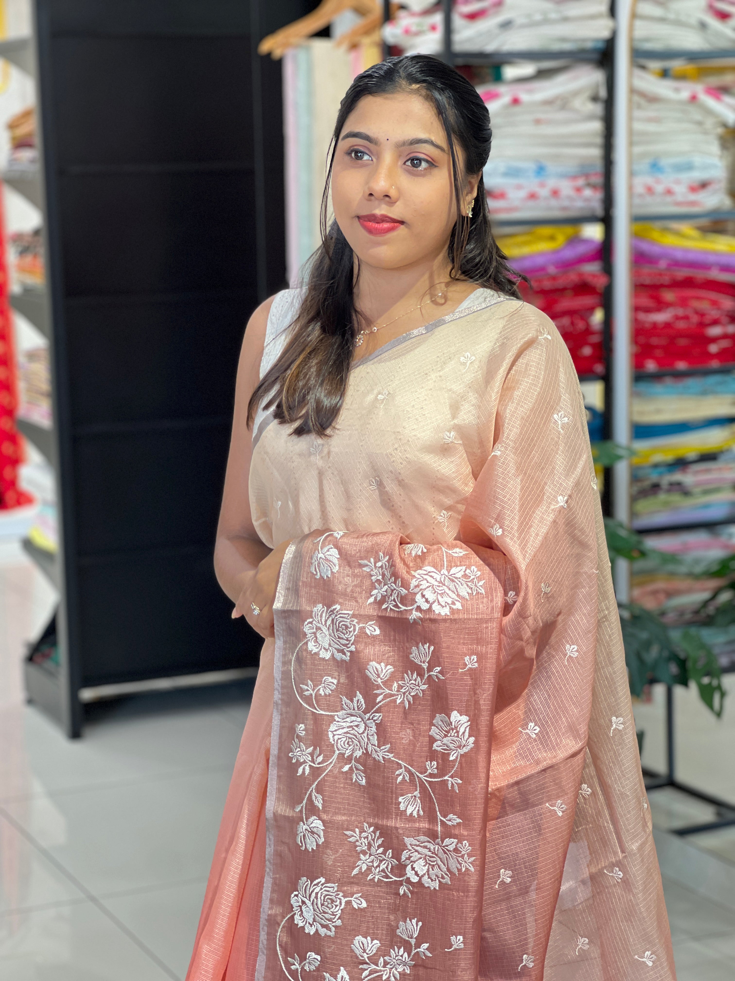 Machine Embroidery Silky Kota Saree | SVF219