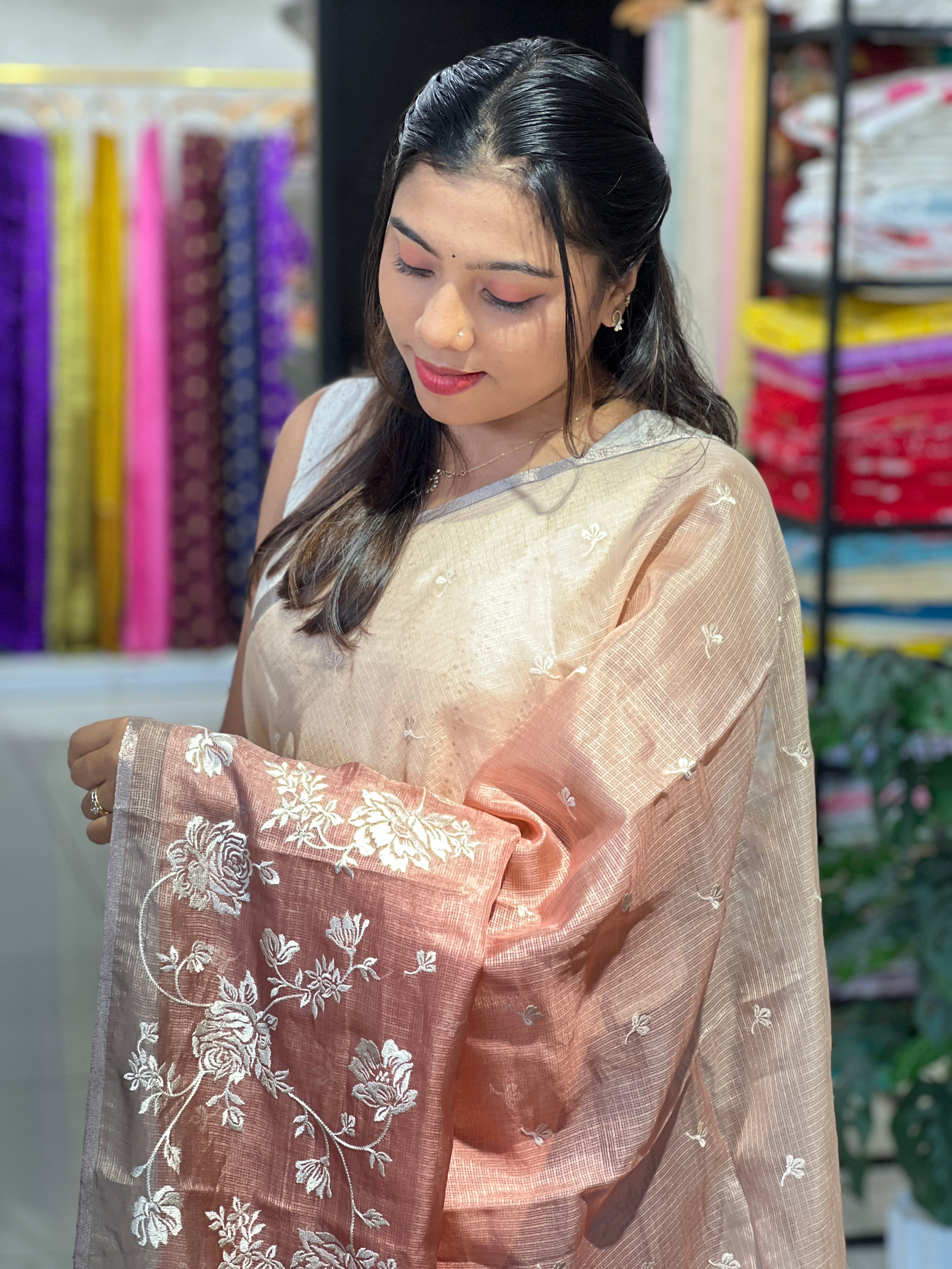 Machine Embroidery Silky Kota Saree | SVF219